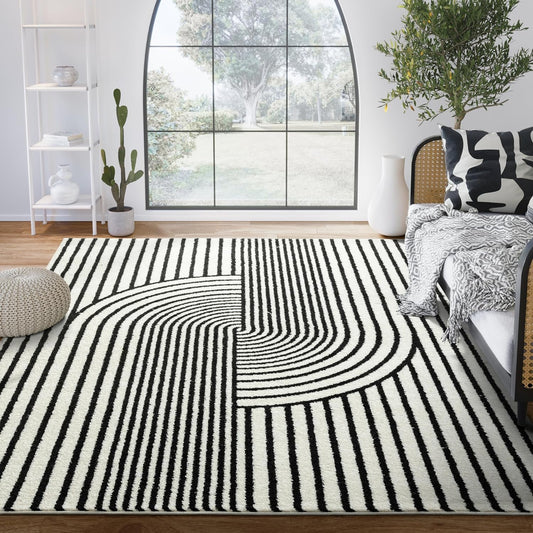 Abani Rugs Nuevo NUE150A Beige Arch Pattern Knot Area Rug (Black, 9' x 12')