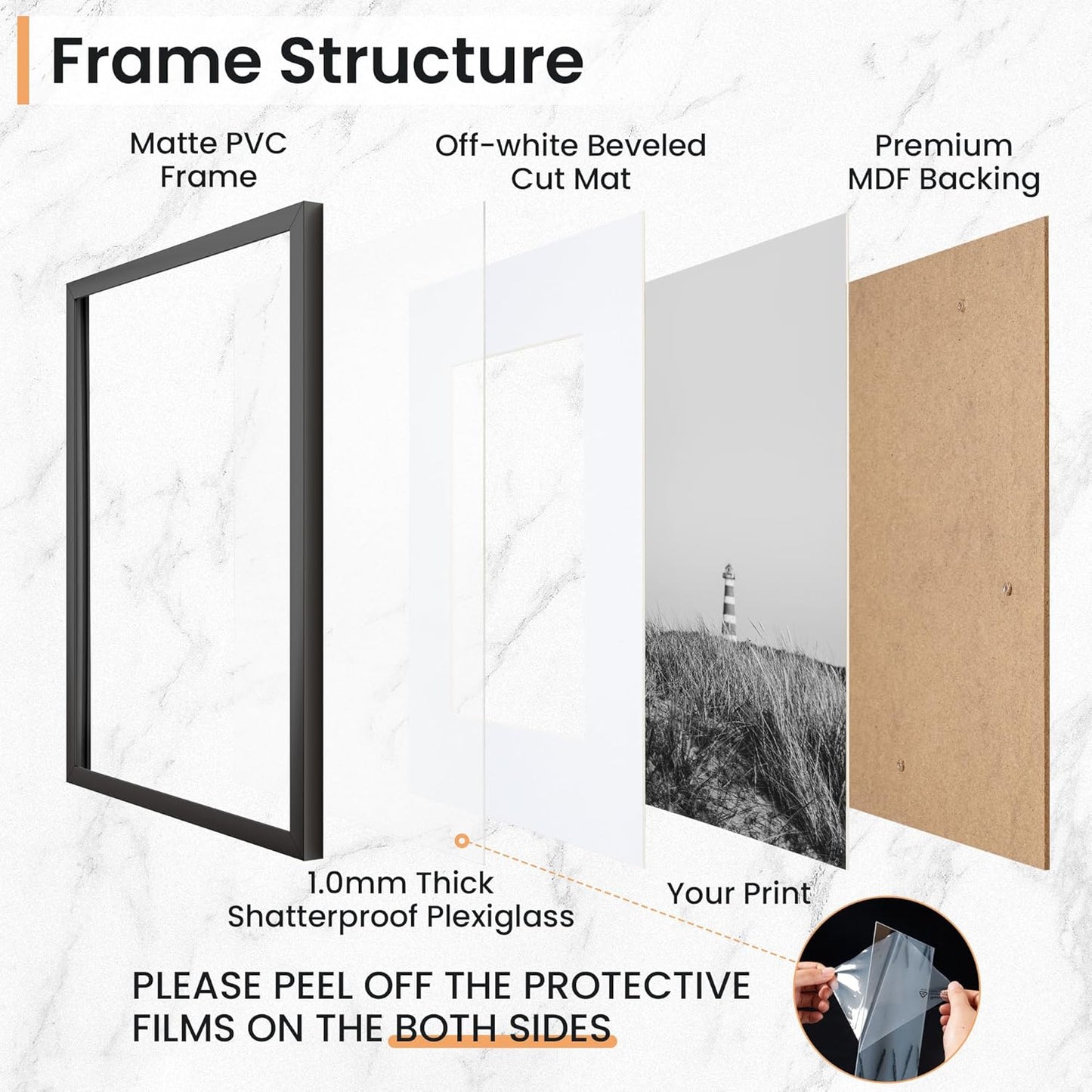 20x30 inch Picture Frame, 20x30 Photo Frames with 16x24 Removable Mat - High Definition Plexiglass - Vertical and Horizontal Display - Wall Hanging Poster Frame - Black, 5 Pack