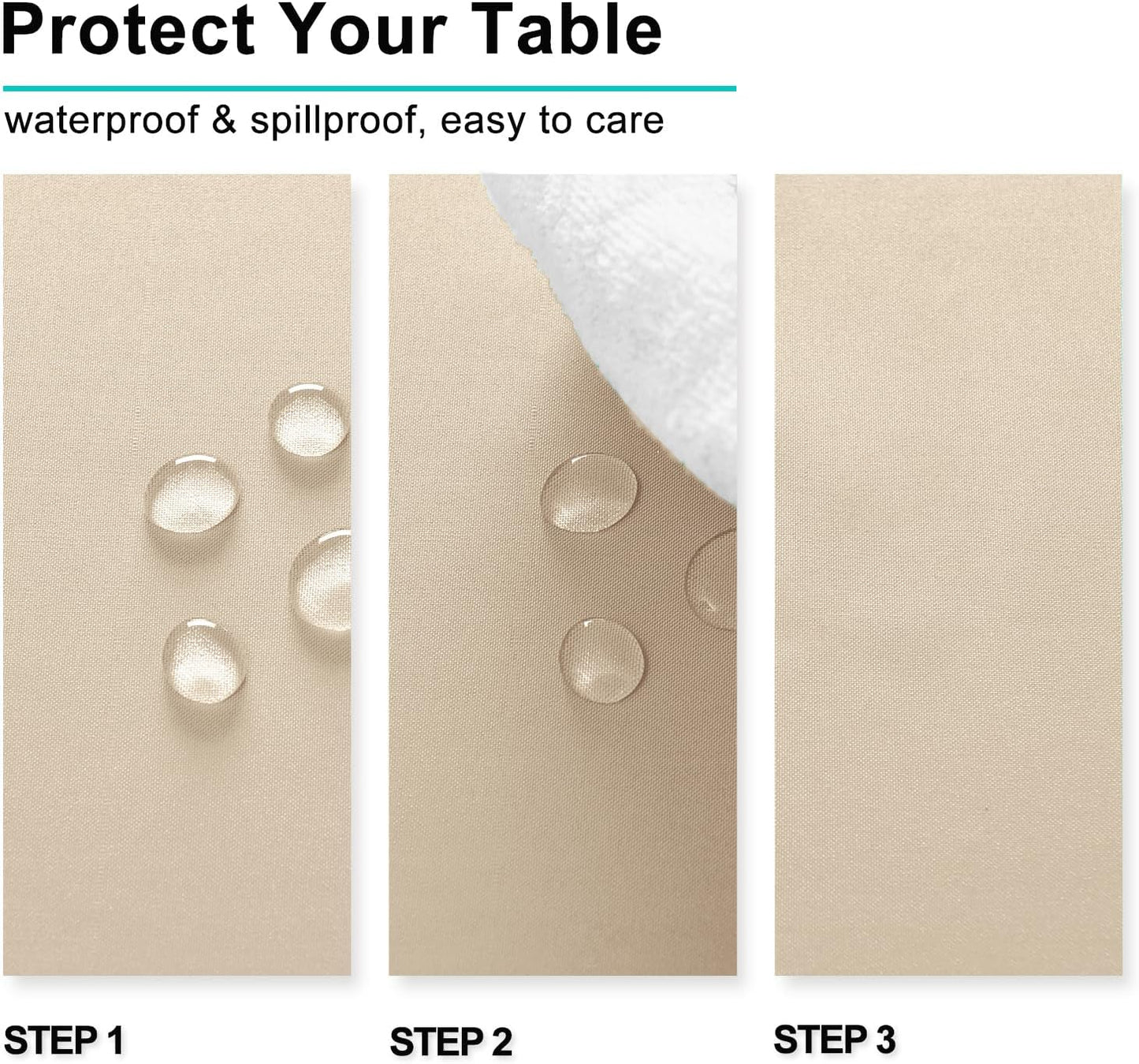 Hiasan Rectangle Tablecloth - Waterproof and Spillproof Washable Fabric Table Cloth for Dining Room Kitchen and Outdoor Use, Beige, 60 x 84 Inch