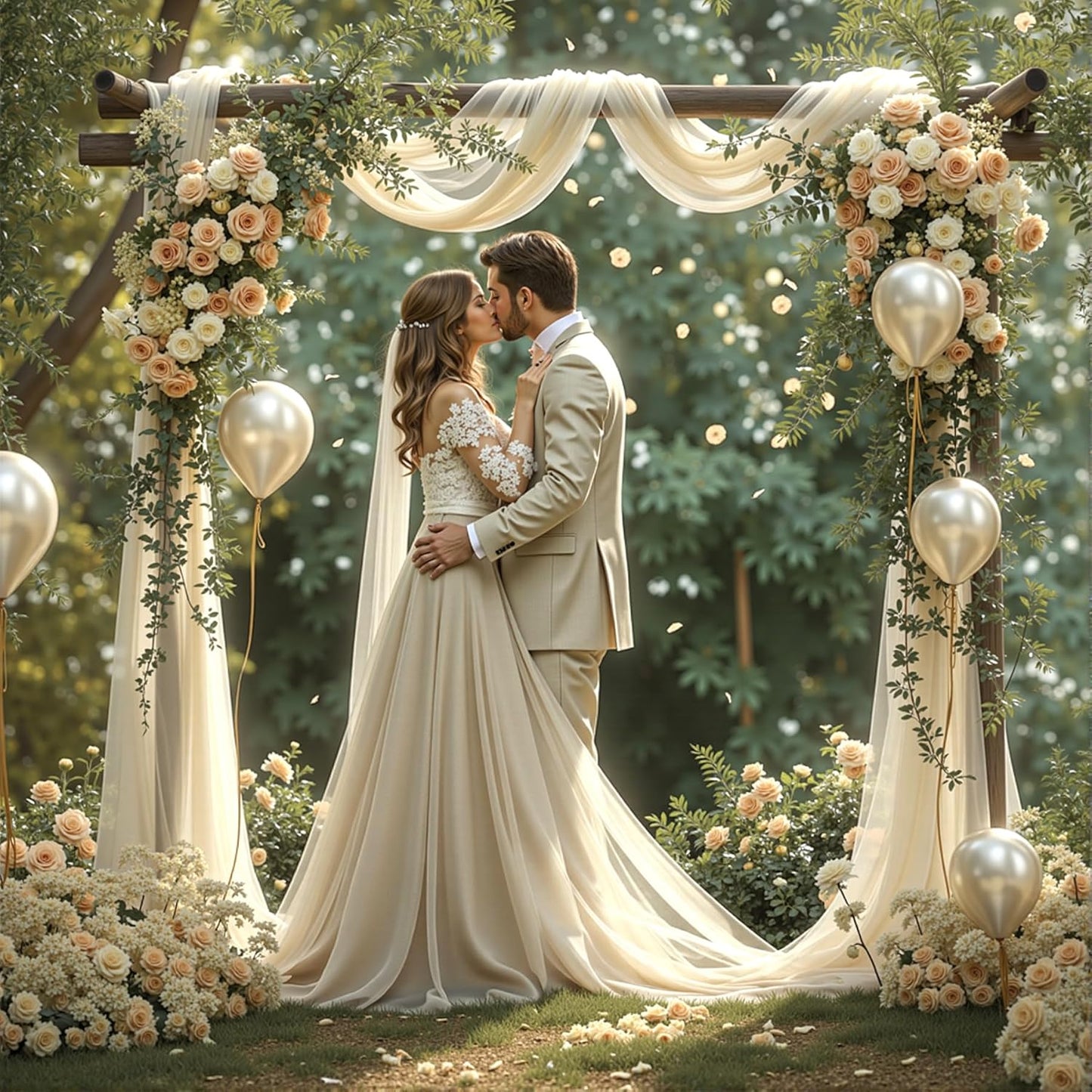 Wedding Arch Draping Fabric 2 Panels 18Ft Nude Sheer Chiffon Curtain Drapes 6 Yards for Wedding Ceremony Birthday Party Decoration