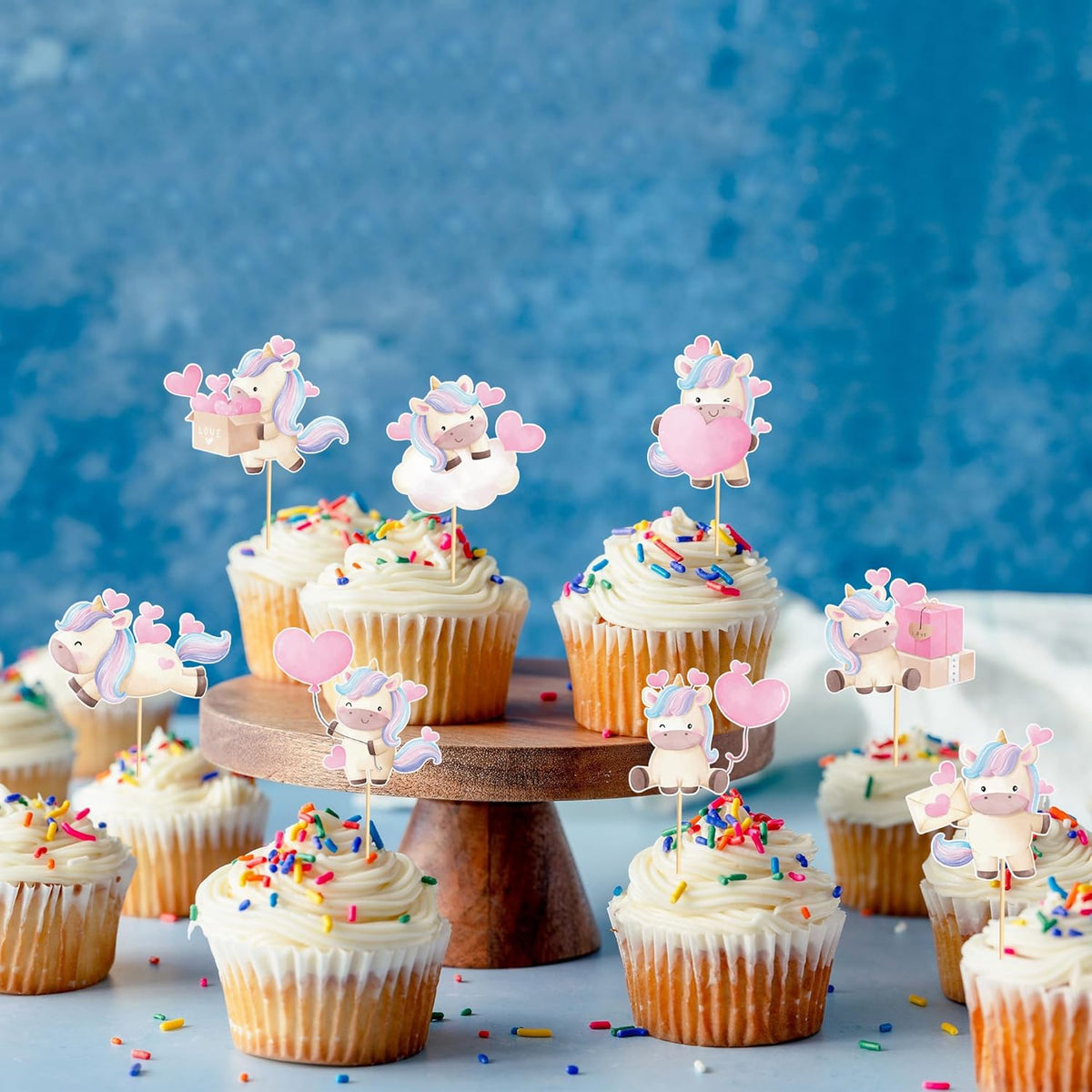 24pcs Unicorn Cupcake Toppers with Heart Unicorn Party Decoration Suitable for Baby Shower Valentine's Day Birthday Party Decoration