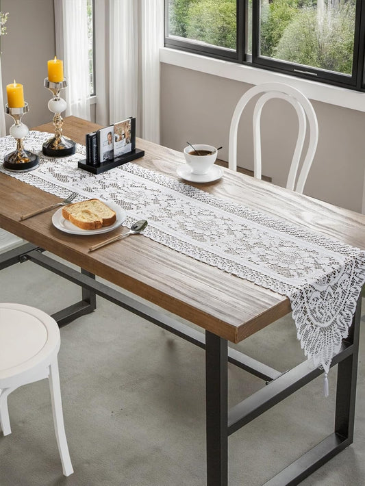 Jayla White Lace Table Runners, Elegant Vintage Lace Table Runner, Wedding Lace Decor with Floral Embroidery,Tea Party Decor, 13x54 Inch