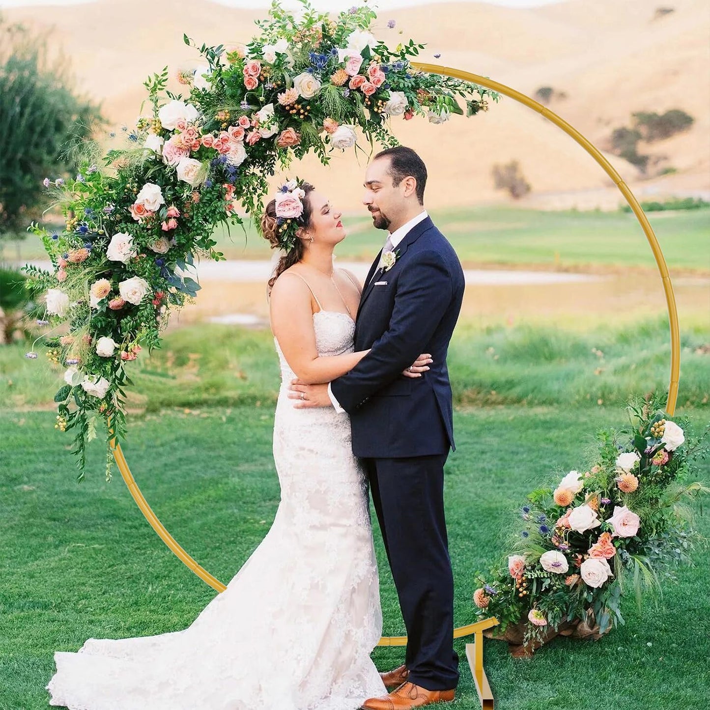 7.2ft Round Backdrop Stand, Stable Balloon Arch Stand, Metal Wedding Arch Backdrop Stand Circle Backdrop Stand Frame for Wedding, Birthday Party, Baby Shower Decoration (Gold)