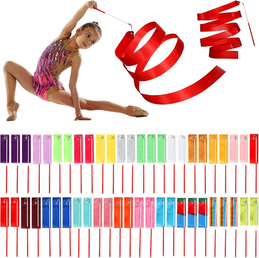 Yilloog 50 Pcs Ribbon Dancing Wands Party Favors, 78.7 Inch Artistic Gymnastics Ribbon Streamers Twirling Wands, Rainbow Birthday Decorations