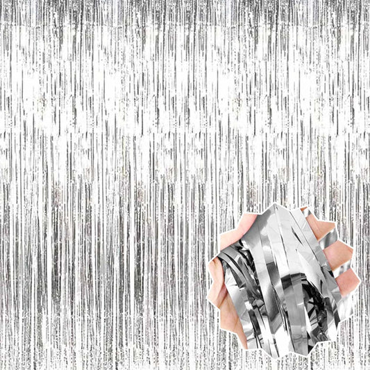 3 Pack Silver Foil Fringe Curtains Backdrop, 3.28 x 9.8 Ft Metallic Streamers Tinsel Curtains Background for Photo Booth, Birthday, Halloween, Christmas, Thanksgiving, New Year Party Decorations
