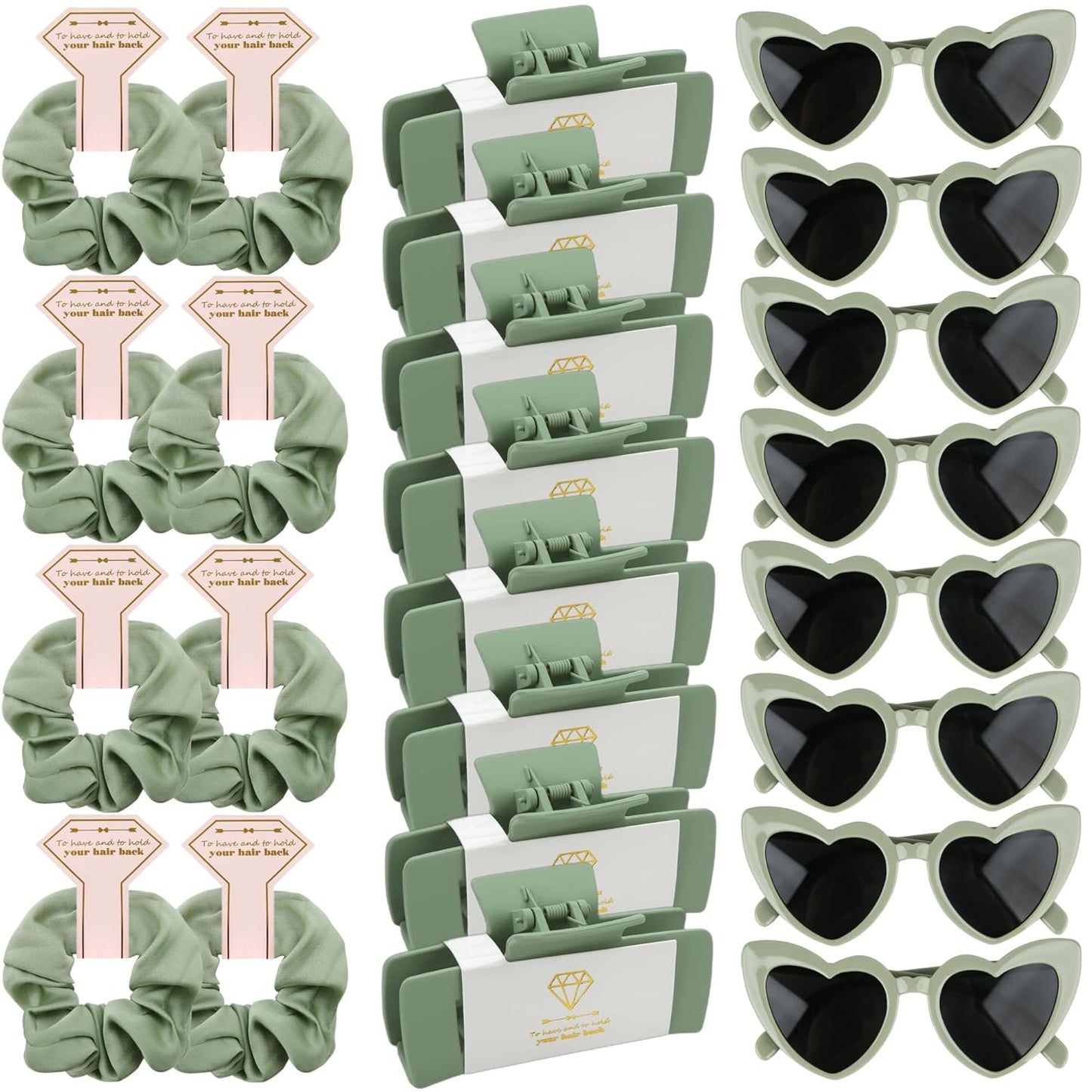 Bridesmaid Scrunchies Proposal Gifts 4.1inch square Hair Claws Bachelorette Hair Clip heart sunglasses Girls gift for Wedding Party Favors (Sage Green)