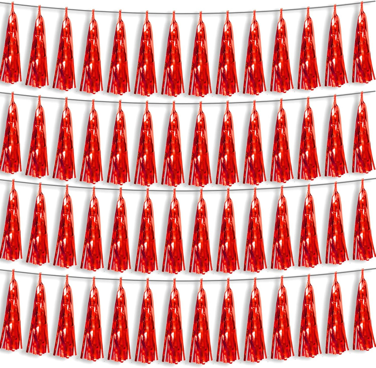 4P Red Foil Fringe Metallic Tassel Streamers Banner Tassel Garland for Parade Floats, Bachelorette, Wedding, Birthday, Halloween, Christmas, Bridal/Baby Shower Party Decorations