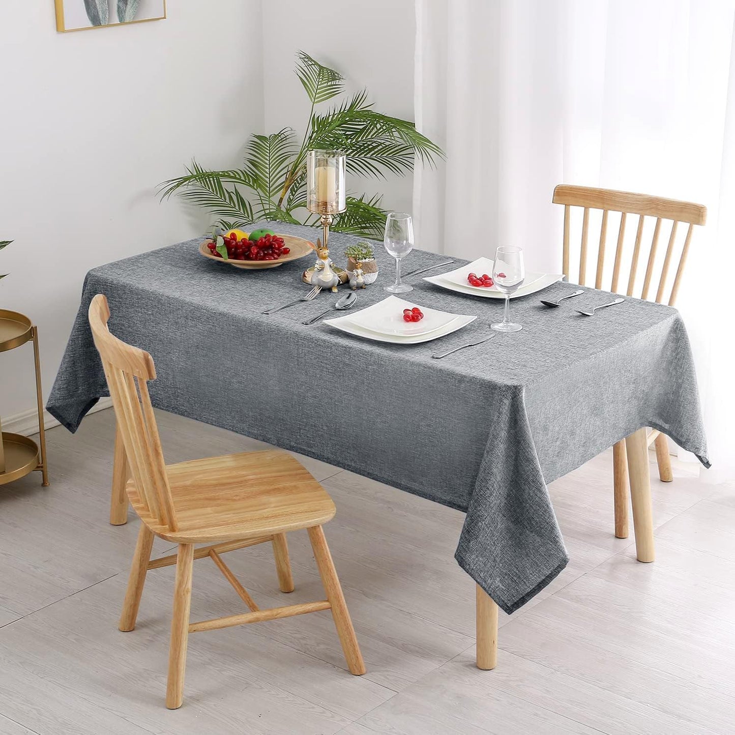 Hiasan Faux Linen Rectangle Tablecloth - Wrinkle and Stain Resistant Washable Table Cloth for Kitchen Dining Room Holiday Table Cover for Party Dinner, Grey, 60 x 102 Inch