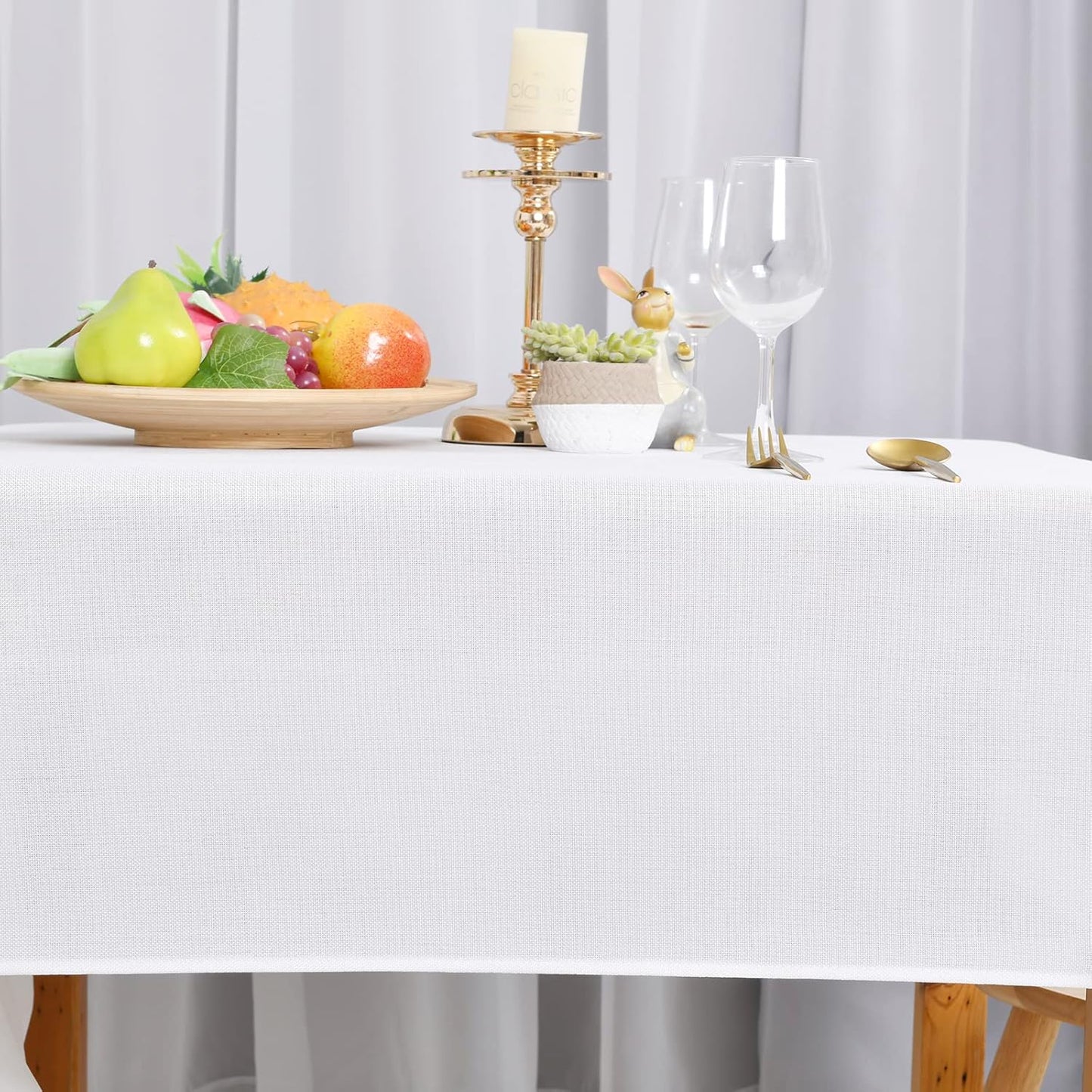 Hiasan Faux Linen Rectangle Tablecloth - Wrinkle and Stain Resistant Washable Table Cloth for Kitchen Dining Room Holiday Table Cover for Dinner, White, 70 x 120 Inch