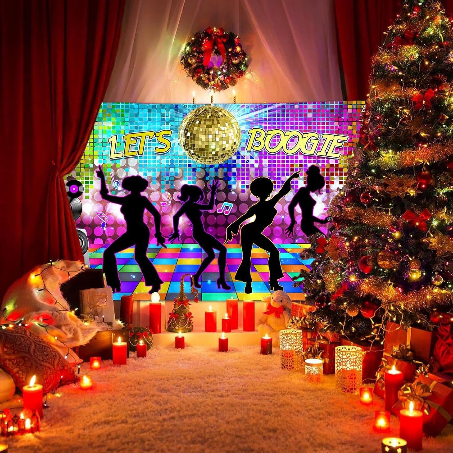 Dance Party Backdrop Retro 80s 90s Theme Stage Dance Ball Music Birthday Party Decoration DJ Photography Background 10 x 8 ft for Baby Shower Picture Photo Shoot Polyester Fabric, Multi