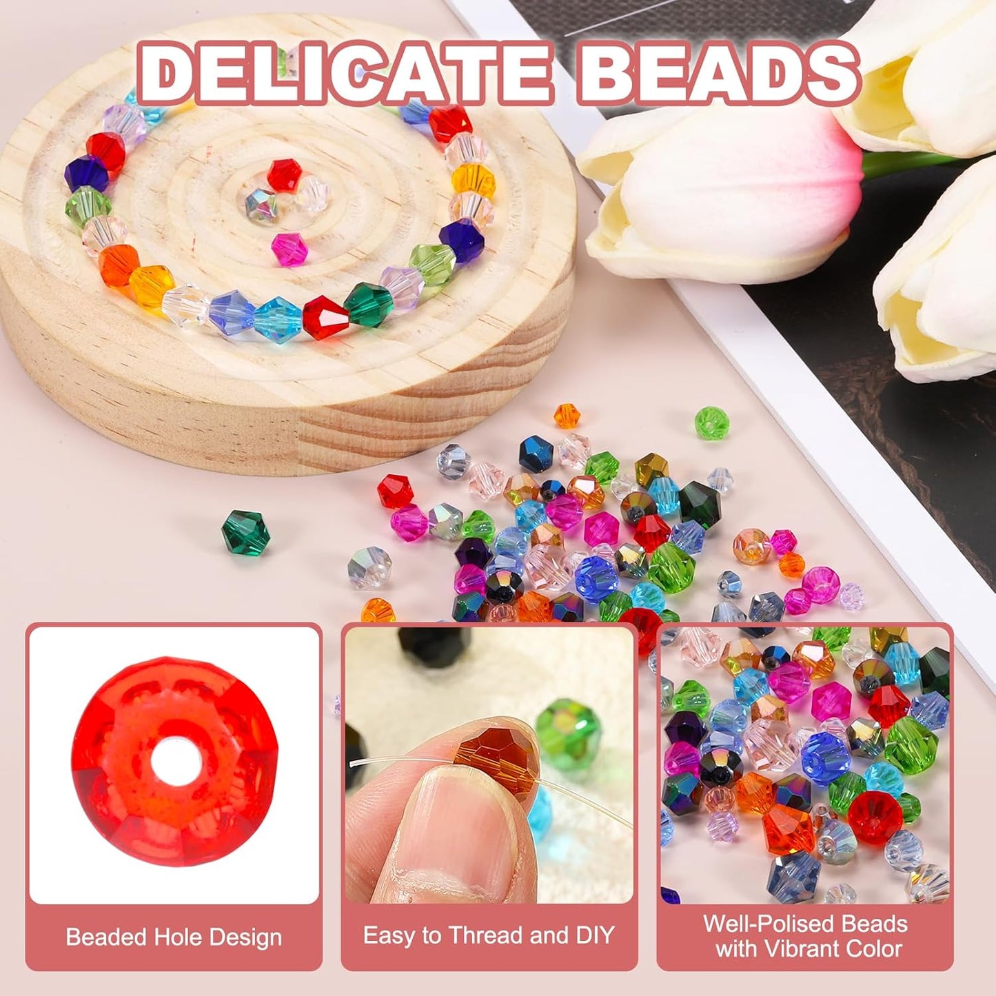 PATIKIL 1000pcs 3mm Bicone Glass Crystal Beads, Faceted Glass Spacer Beads with Box for Jewelry Making Bracelet Necklace Earrings DIY Suncatcher Craft, Dark Red