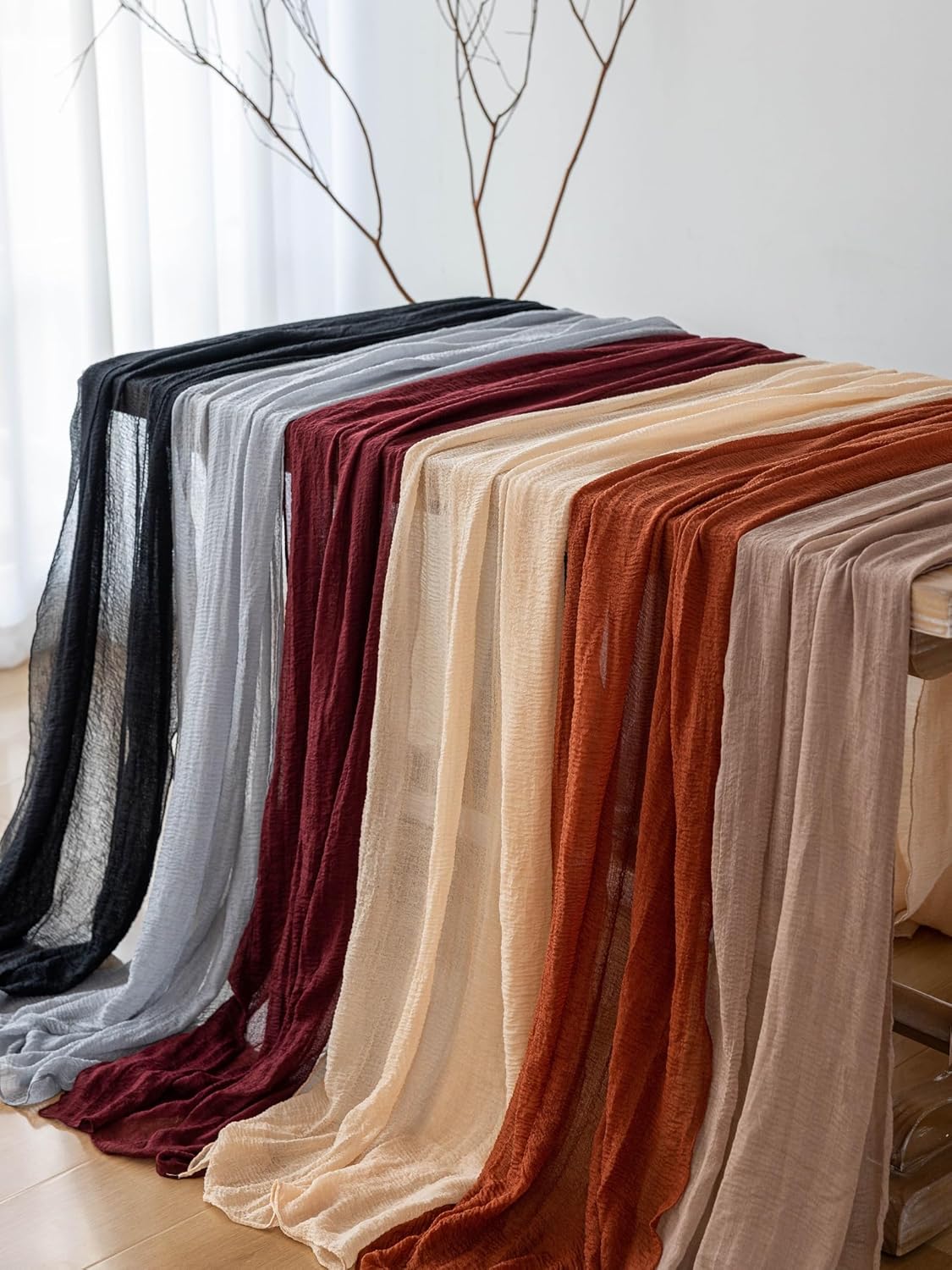 Black Halloween Table Runner Cheesecloth Gauze Rustic Premium Cotton Cheese Cloth Table Decor 120 Inch 10 FT for Wedding Bridal Baby Shower Long Sheer Boho Home Decorations