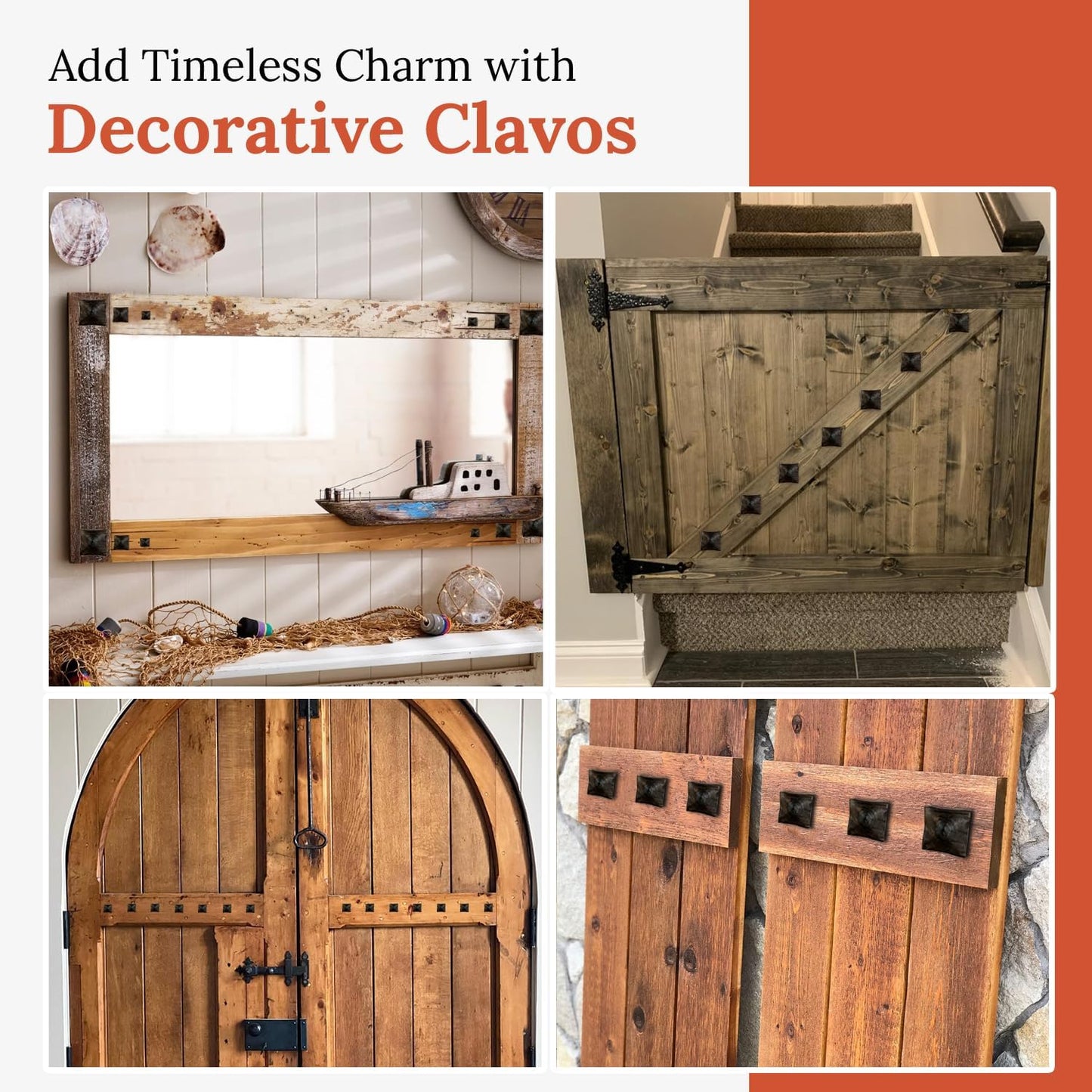 100 Pack 1" Square Head Iron Clavos Decorative Nails – Sealed Unfinished – Handmade Rustic Square Fasteners for Farmhouse Shutter, Barn Door, Shutters, and Gates – Ornamental Wood Accent