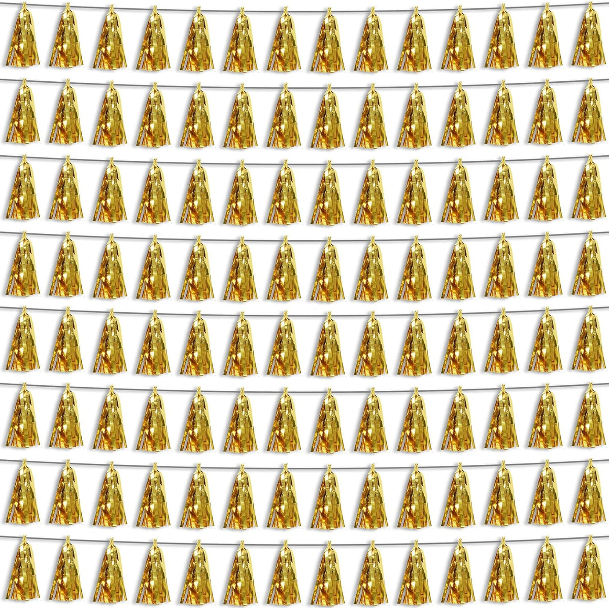 8P Gold Foil Fringe Metallic Tassel Streamers Banner Tassel Garland for Parade Floats, Bachelorette, Wedding, Birthday, Halloween, Christmas, Bridal/Baby Shower Party Decorations