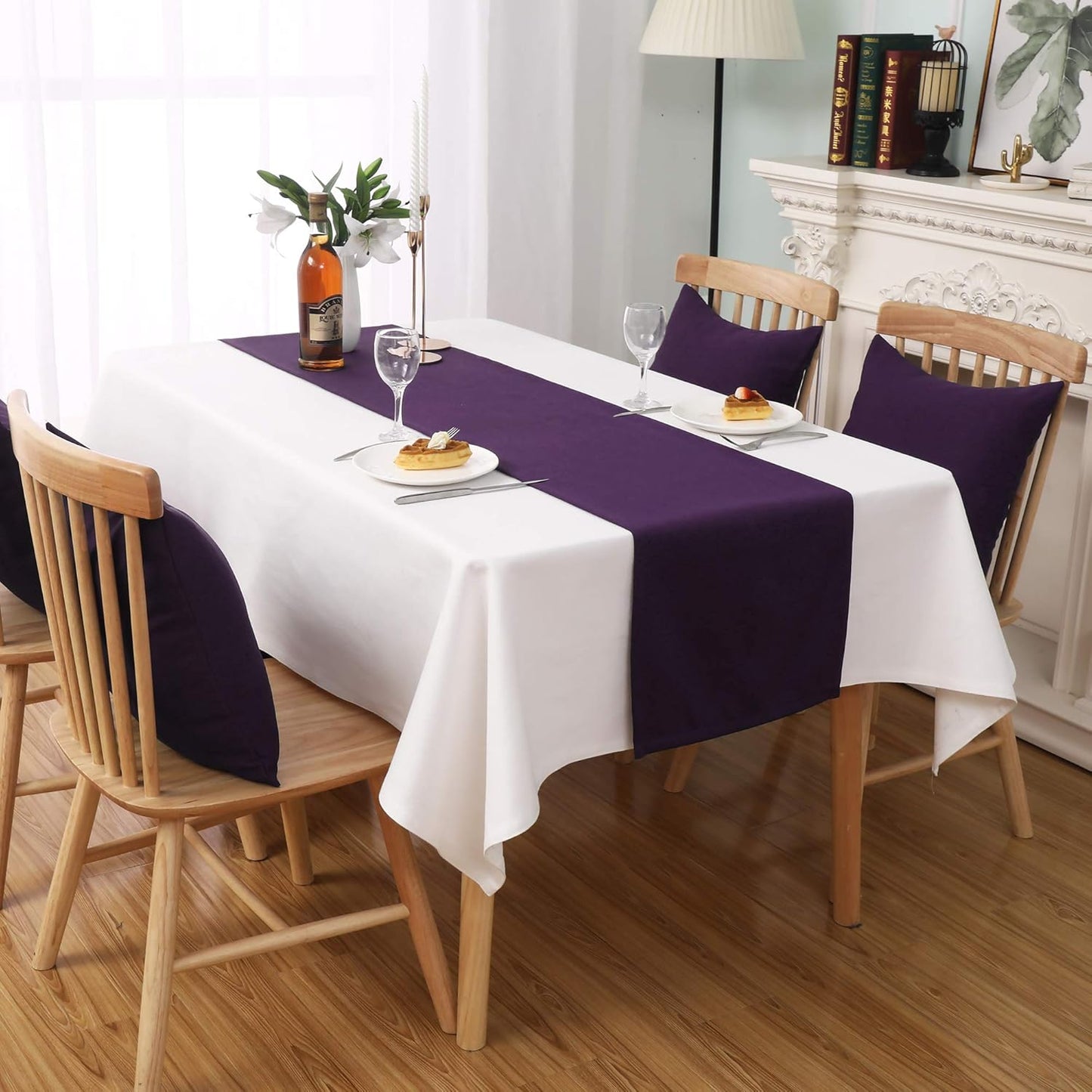 DUALIFE Plum Purple Table Runner for Wedding, Table Runners fit Rectange and Round Table Decorations for Birthday Parties, Banquets, Graduations, Engagements 14X72 Inches 1 Piece Dark Purple