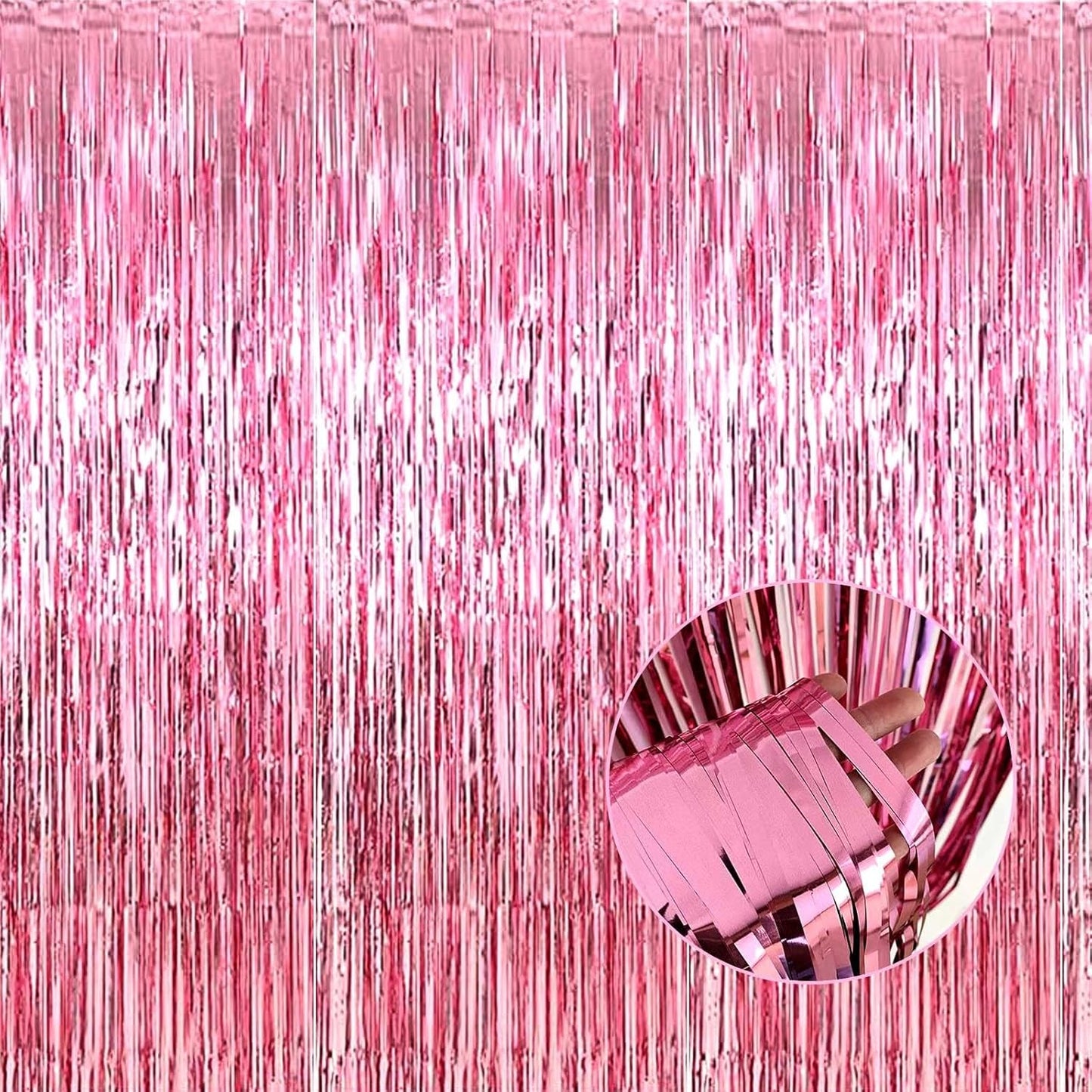 4 Pack Pink Foil Fringe Curtain Backdrop, 3.28Ft x 8.2Ft Metallic Tinsel Foil Fringe Streamer Curtains for Photo Booth Props, Birthday, Wedding, Valentine's Day Decoration Party Supplies New