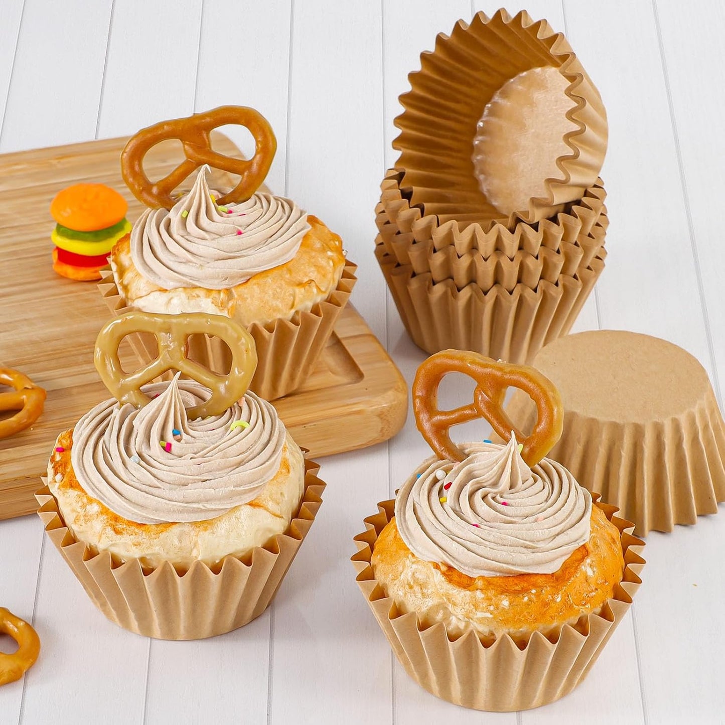 Caperci Heavy Duty Standard Natural Cupcake Liners 150 Counts - Grease-Resistant Paper Muffin Baking Cups, Odorless, No Muffin Pan Needed, Easily Peels (Natural)