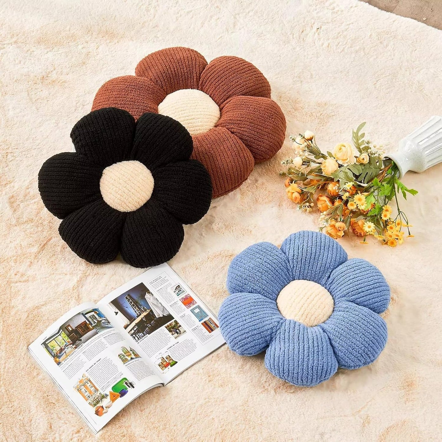 Flower Throw Pillow, Soft Blue 14.9" Shaped Floor Pillow for Home Decor, Cute Aesthetic Plush Decorative Pillows for Bed, Sofa, Couch