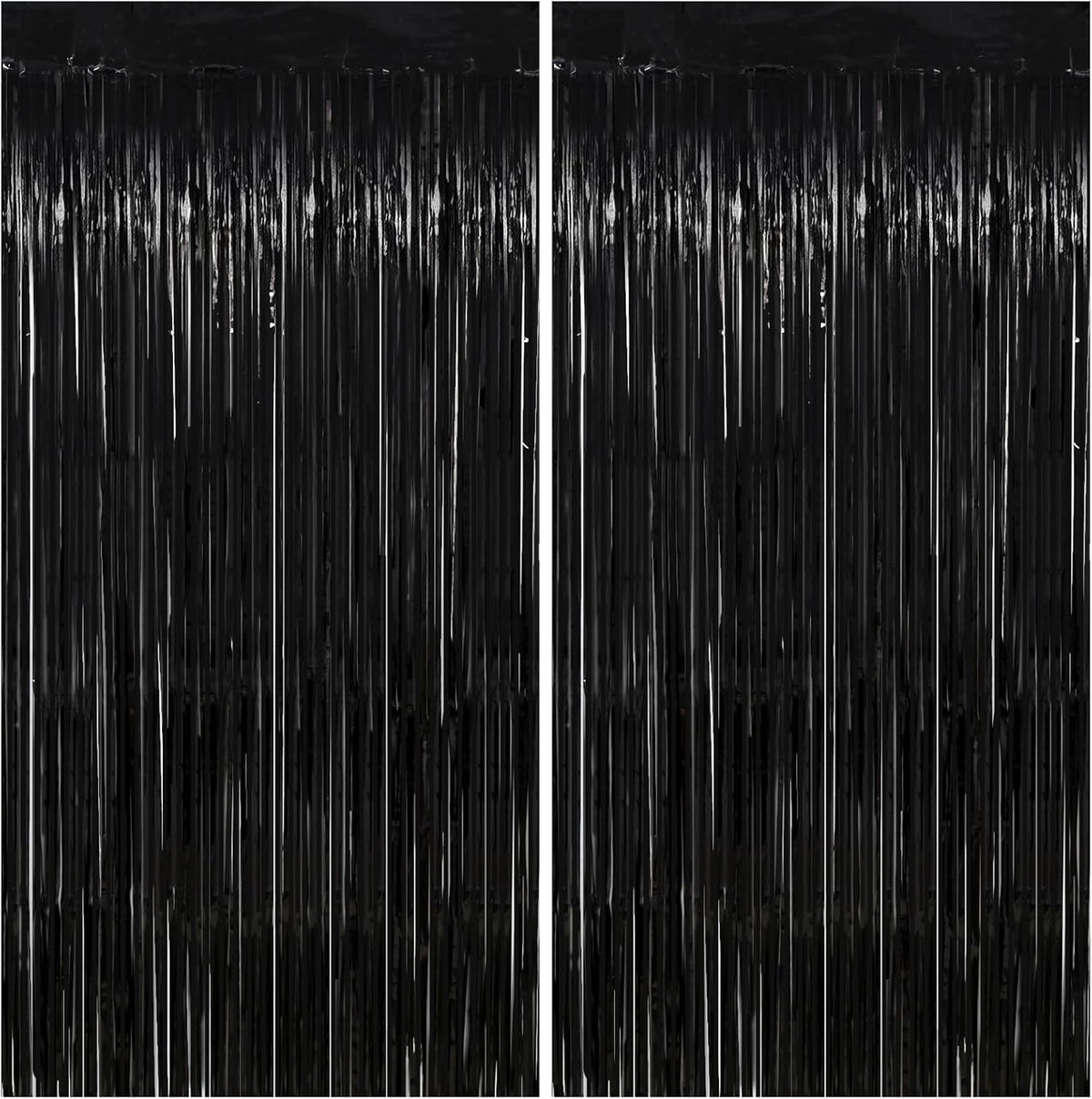 Black Streamers Party Decorations - Thicken 2 Pack 3.2 x 8.2 FT - Black Tinsel Foil Fringe Backdrop Curtains, Photo Booth Props for Birthday, Halloween, Retirement, Bachelor Party Decorations