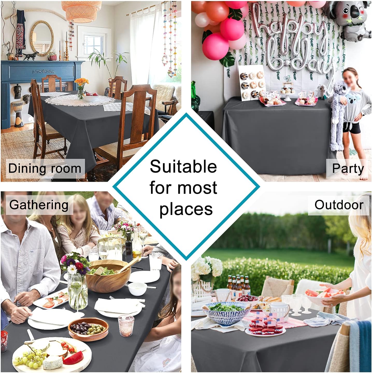 Hiasan Grey Rectangle Tablecloth - Waterproof Washable Polyester Fabric Table Cloth for Party, Wedding, Banquet and Restaurant, 90 x 156 Inch