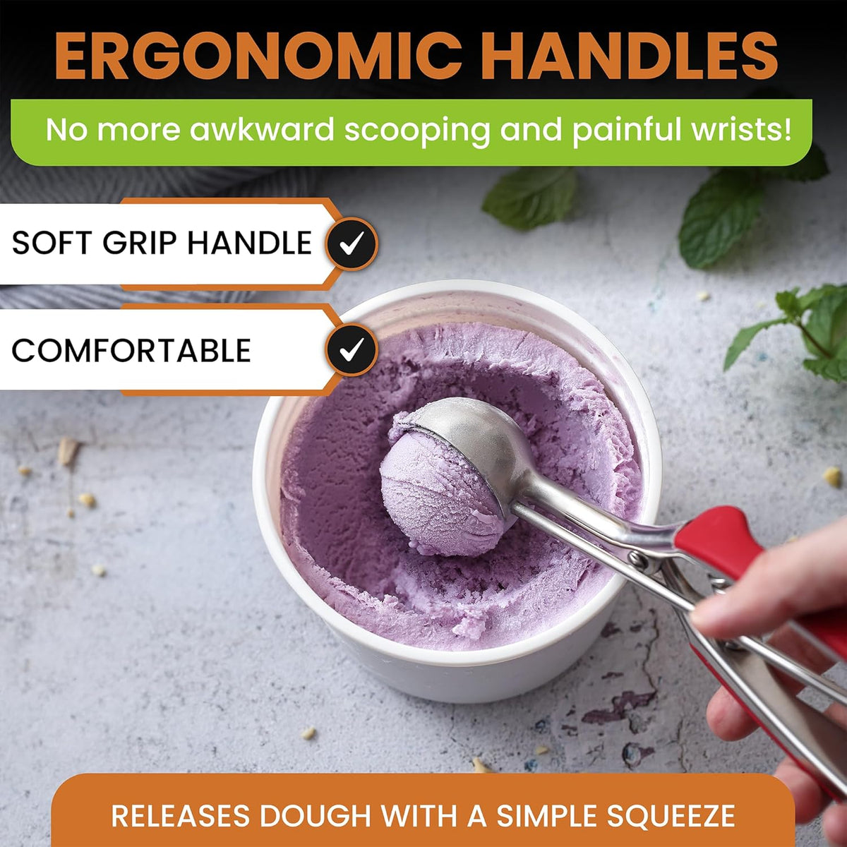 Spring Chef Red Large Stainless Steel Cookie Scoop for Baking - Multifunctional #20 Melon Baller with Trigger Release, 2.93 Tbsp Food Scooper for Ice Cream - Dishwasher Safe Cookie Dough Scoop