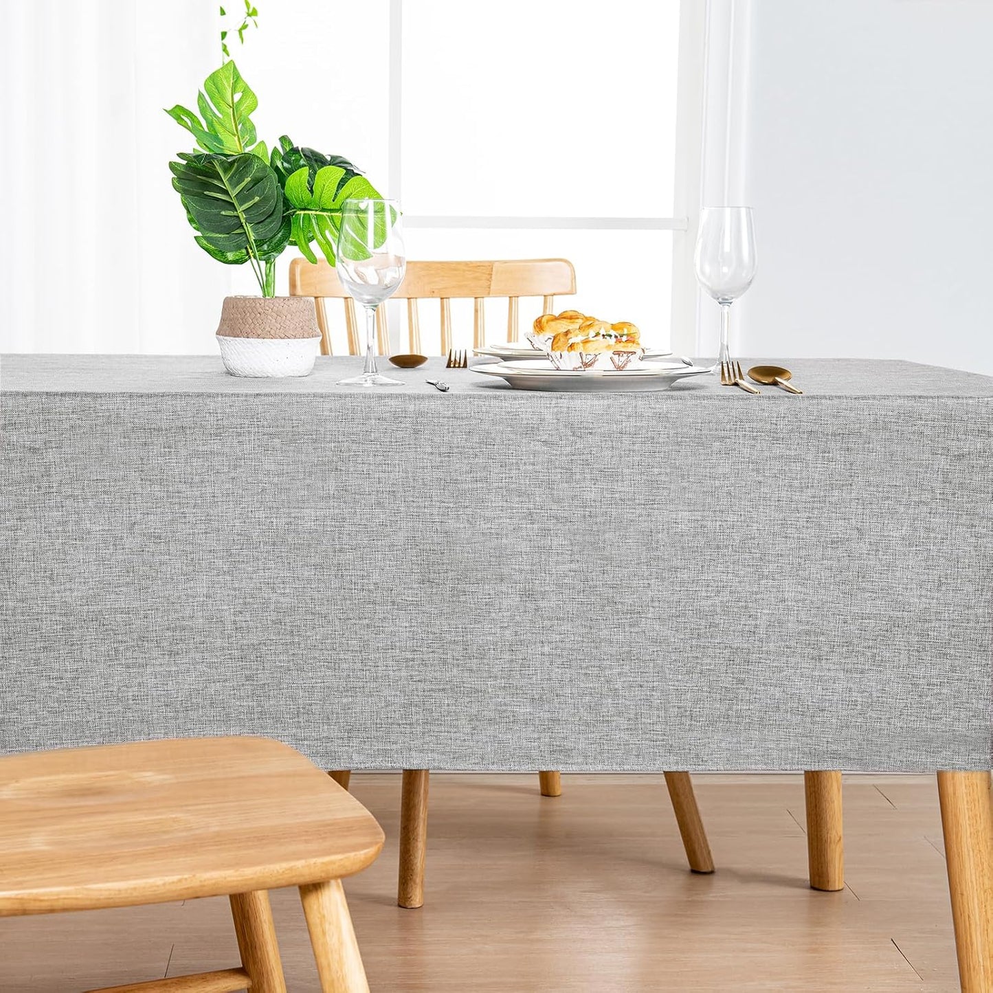 Hiasan Faux Linen Rectangle Tablecloth - Wrinkle and Stain Resistant Washable Table Cloth for Kitchen Dining Room Holiday Table Cover for Dinner, Light Grey, 60 x 120 Inch