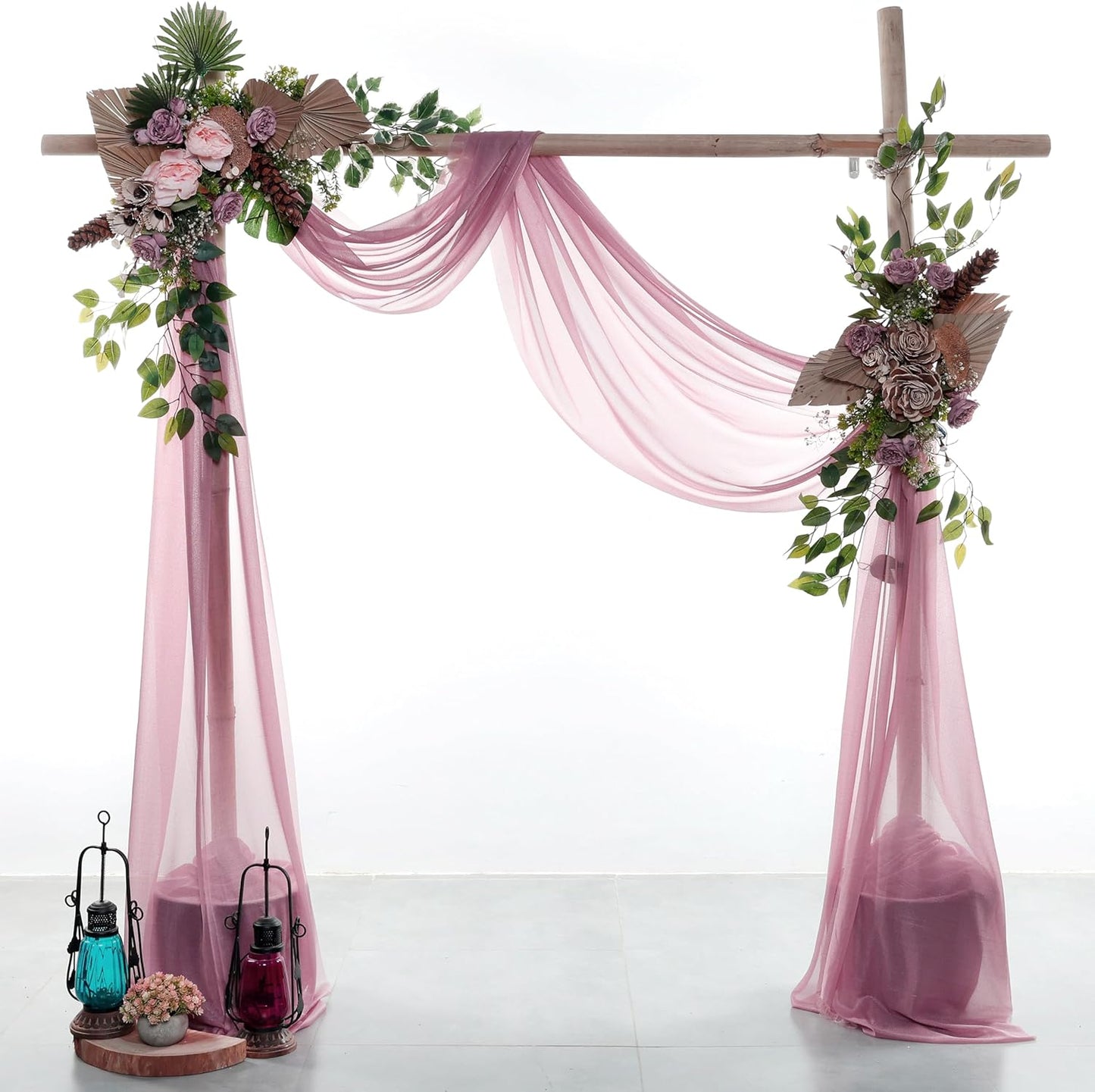 VDS Pack of 4 Panel (30 Inch X 20 Feet) Wedding Arch Draping Fabric Sheer Chiffon Fabric Drapery for Wedding Ceremony Reception Swag Backdrop Canopy Chuppah ARBO Altars Decoration (Mauva)