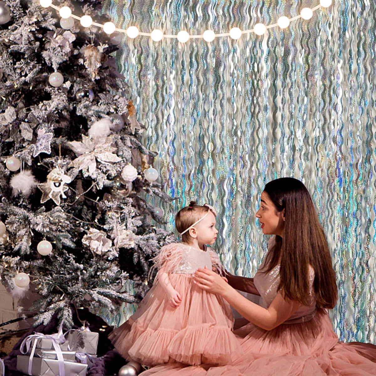 Tinsel Foil Fringe Curtains Wavy Backdrop for Parties Sparkle Metallic Wavy Foil Fringe Backdrop Curtain for Party Decorations Photo Booth Props for Birthday Graduation Wedding