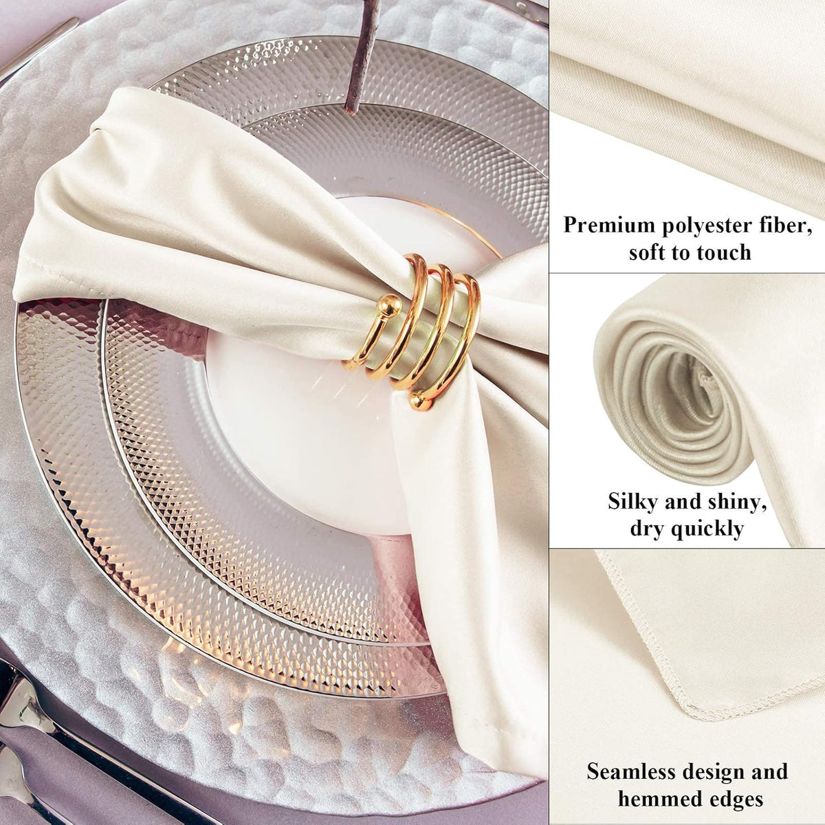 Aneco 12 Pieces Satin Napkin Square 20 x 20 Inches Dinner Napkins Weddings Party Napkin Soft Table Napkins for Romantic Weddings Party Dinner Decoration (Ivory)