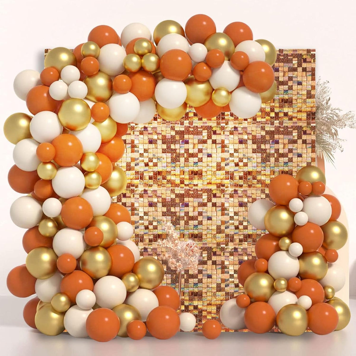24PCS Champagne Shimmer Wall Backdrop, Laser Square Sequin Photo Backdrops Panel, Glitter Wall Background for Birthdays, Weddings, Christmas, Engagements, Disco Bachelorette Party Decoration (4FTx6FT)