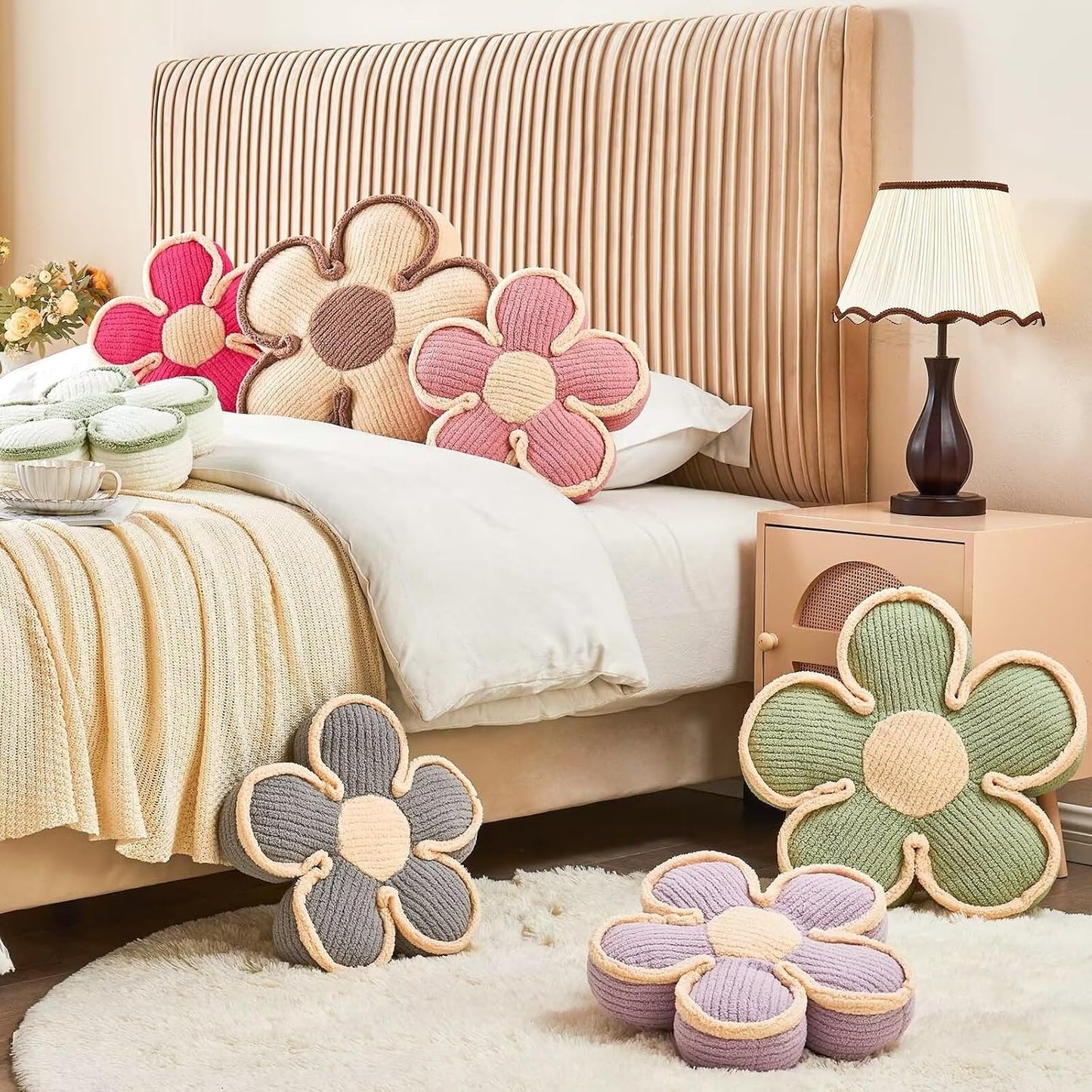 Flower Shaped Floor Cushion & Decorative Throw Pillow, Soft Plush Seating Cushion, Grey (17.7 Inch)