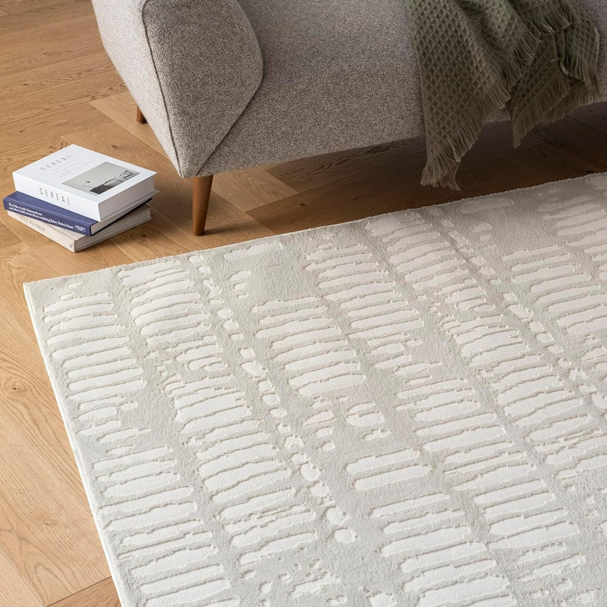 Revival Rugs Shell 5'3"x7'10" Washable Area Rug for Living Room Bedroom - 100% Recycled Oeko-TEX Certified, Medium Pile, Beige, Cream