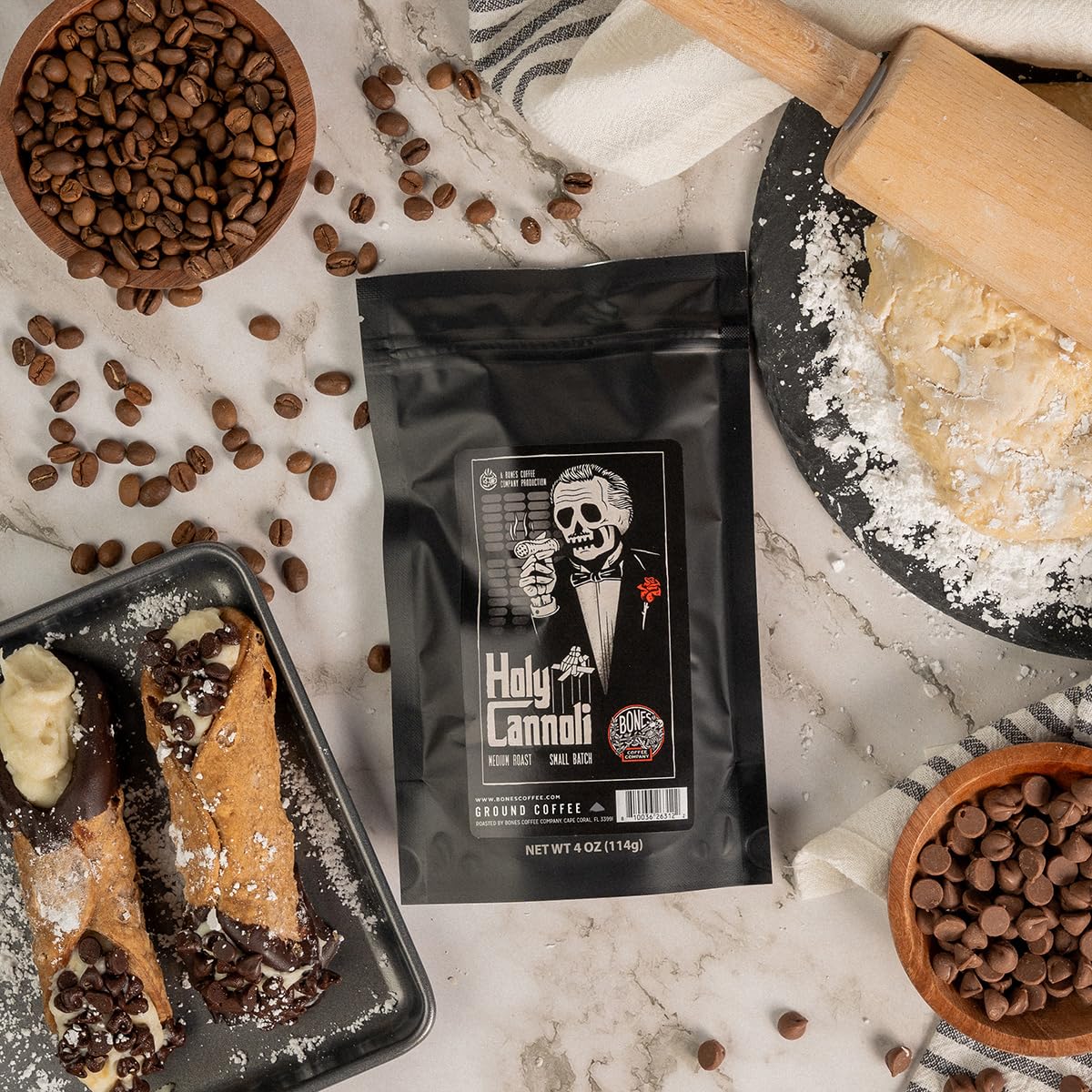 Bones Coffee Company NEW Favorite Flavors Sample Pack, Assorted Flavored Coffee Low Acid Medium Roast Arabica Beans Specialty Coffee Gifts, Auto Drip and French Press Compatible, 4 oz Pack of 5 Ground