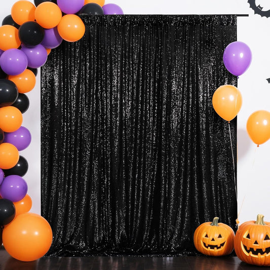 Eternal Beauty Black Sequin Backdrop, 4x7 Ft Halloween Glitter Background Curtains for Shimmer Photography Party Wedding Birthday Back Drop Decor
