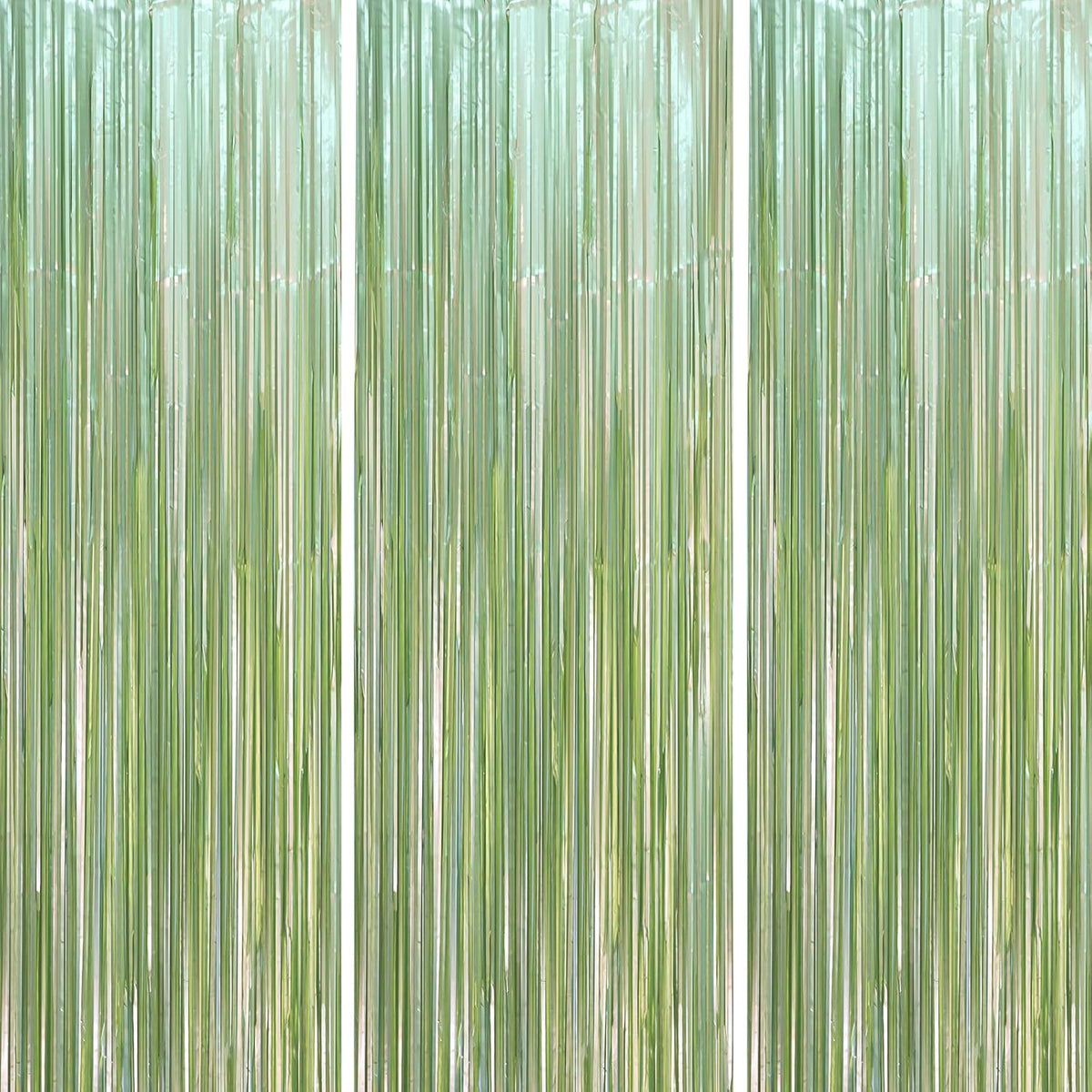 3 Pack 3.3 x 8.2 ft Sage Green Foil Fringe Backdrop Curtains, Tinsel Streamers Party Decorations, Door Shimmer for Baby Shower, Birthday, Martini Party Decorations