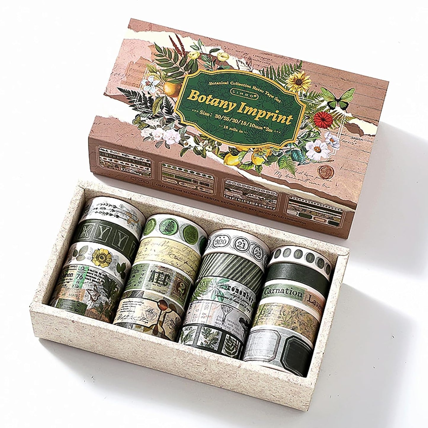 18 Rolls Botanical washi Tape Set for Crafts and Journaling DIY Scrapbooking Supplies Flower washi Tape for Scrapbooking Decorating Tape