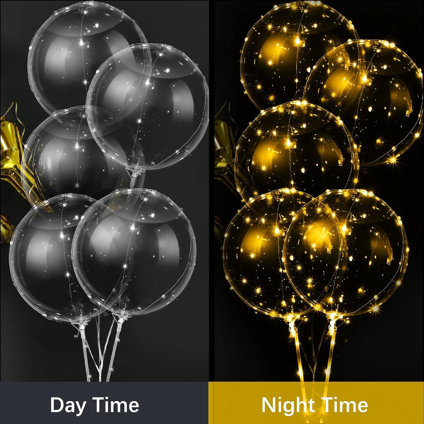 Vinsot 30 Pack LED Bobo Balloons Light Up Balloons Clear Helium Bubble Bobo Glow with String Lights for Parties Birthday Wedding Decoration(Warm Light)