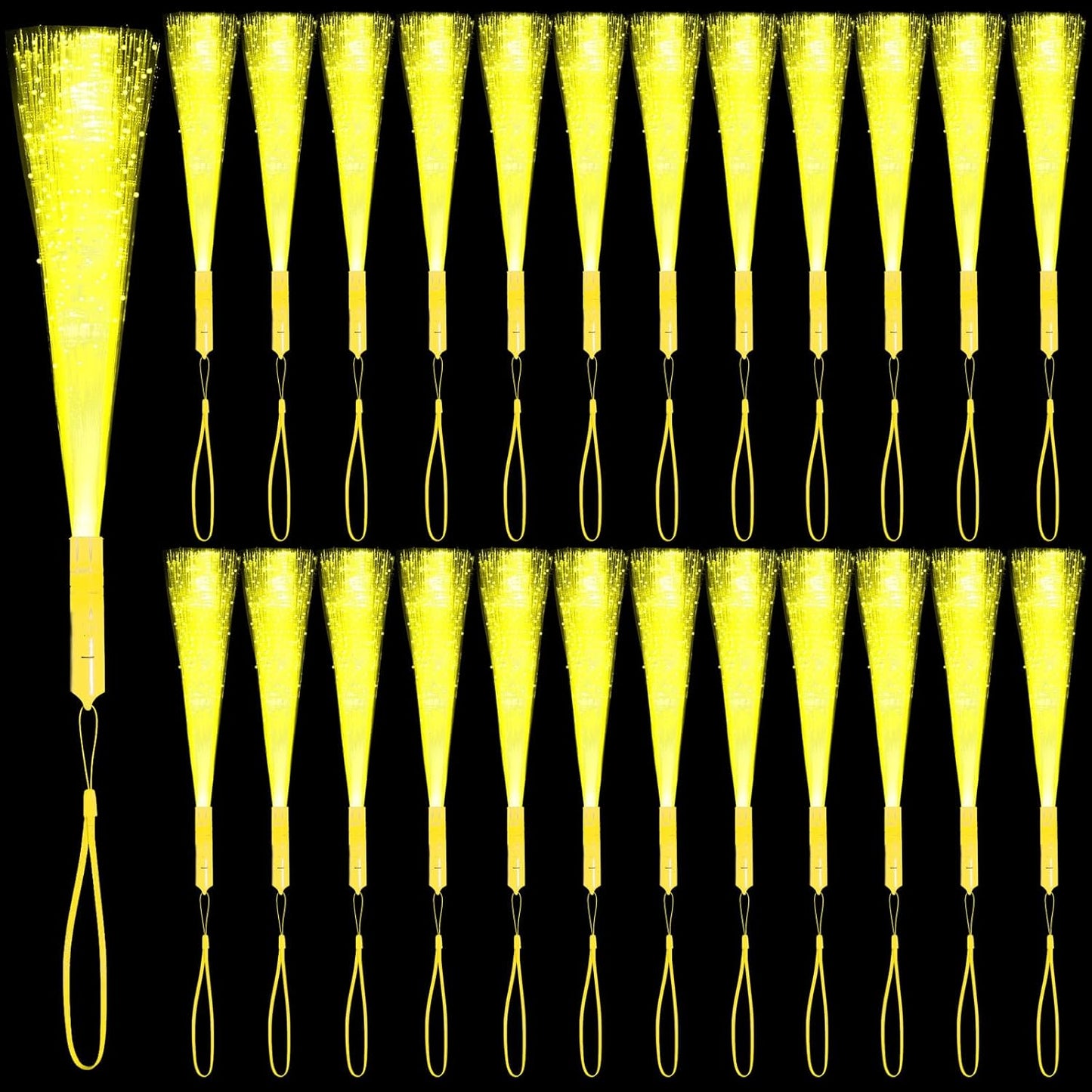 48 PCS Yellow Glow Fiber Wands Sticks LED Light Wands 3 Modes Flashing Fiber Optic Light Rod Bulk Fiber Optic Wands Glow in The Dark Party Favors for Bar Wedding Party Supplies