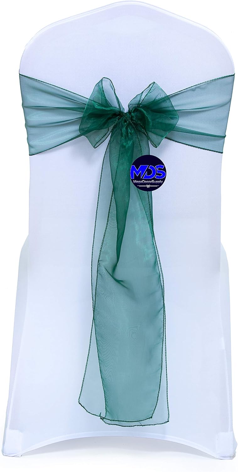 MDS Pack of 300 PCS Organza Chair Sashes Wider Dining Chair Bows Ribbon Tie Back for Wedding Party Birthday Bridal Shower Reception Event Banquet Home Chair Cover Decoration - Hunter Green