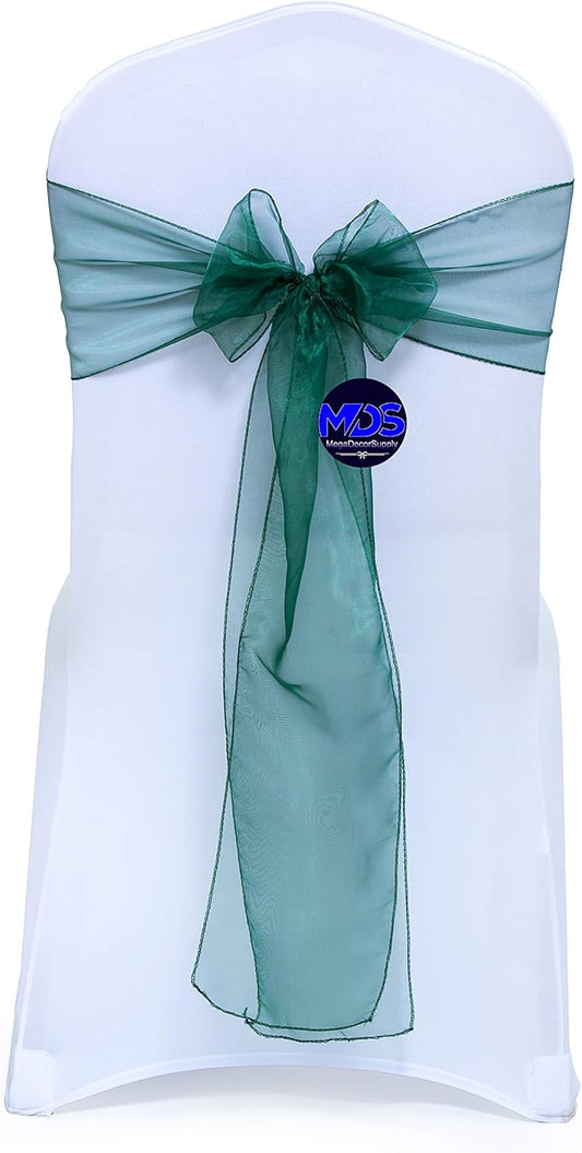 MDS Pack of 25 PCS Organza Chair Sashes Wider Dining Chair Bows Ribbon Tie Back for Wedding Party Birthday Bridal Shower Reception Event Banquet Home Chair Cover Decoration - Hunter Green