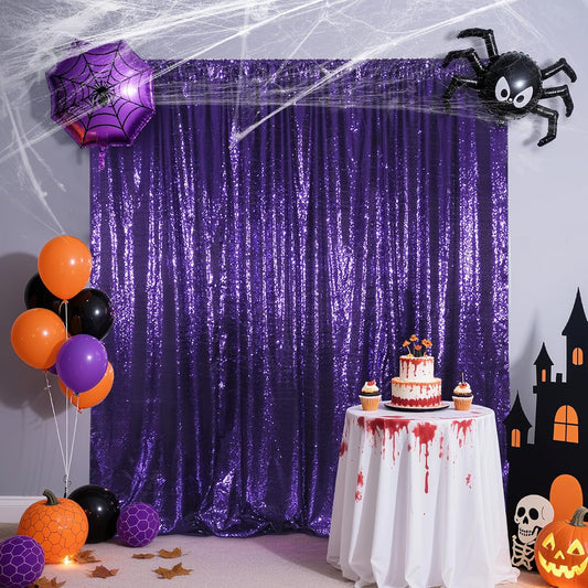 Poise3EHome 10Ft x 10Ft Purple Sequin Backdrop Curtain, Glitter Thick Satin Background Drapes, Sparkly Opaque Photography Curtain, Sequence Backdrop for Halloween Wedding Party Decor