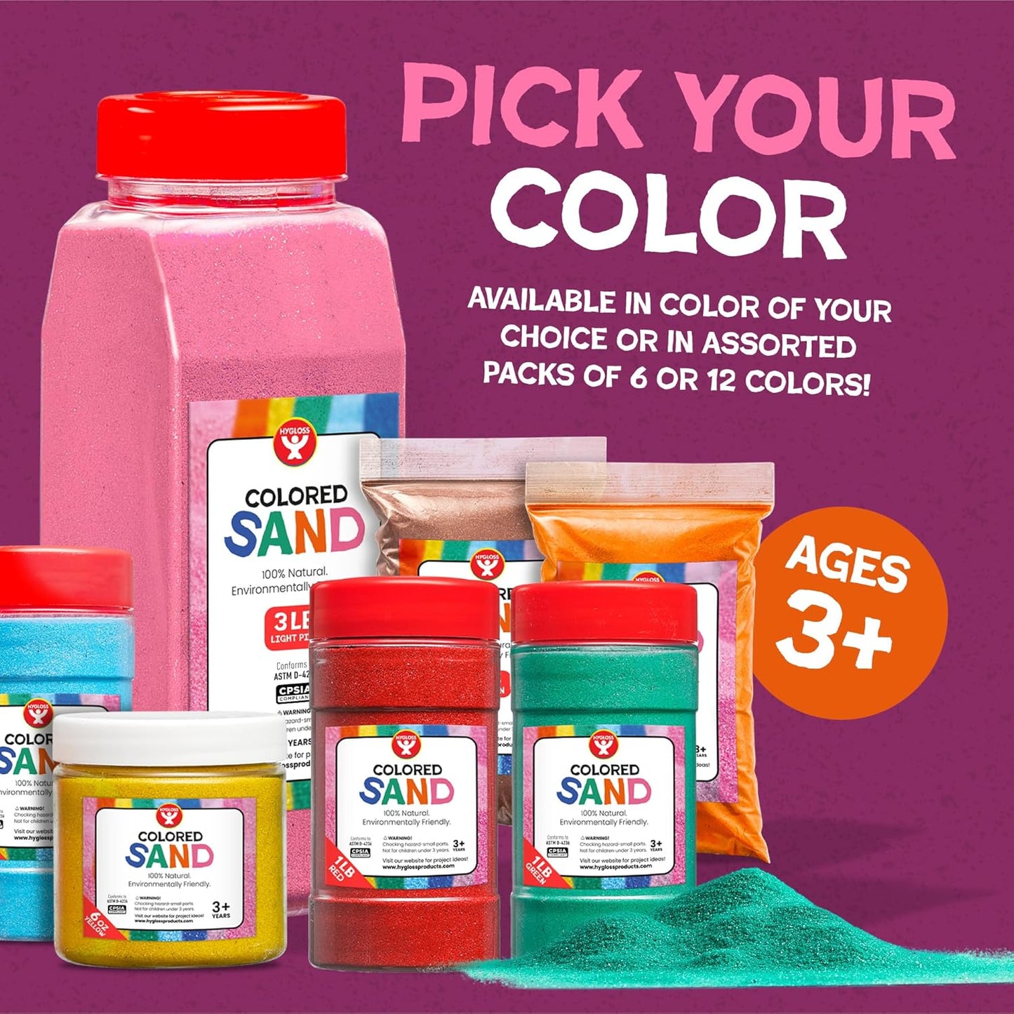 Hygloss Colored Sand for Crafts – 1 lb Bottle, Pink – Vibrant Colorful Fine Sensory Play Sand Art Kits for Kids – Classroom Activities for Children 3 4 5 6 7 8 9 10 11 12 – Safe for Ages 3+