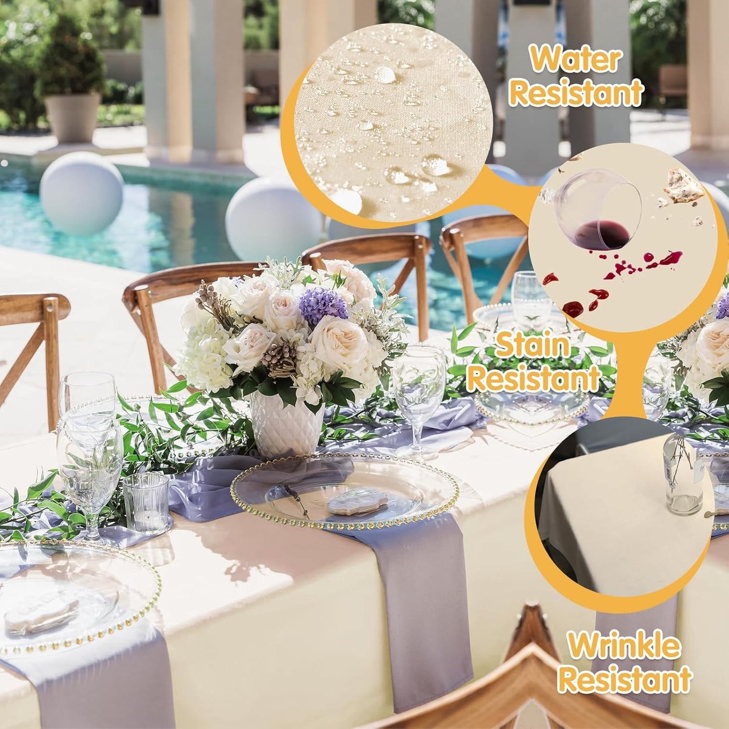 BRILLMAX 4 Pack Beige Tablecloths for 8 Foot Rectangle Tables 90 x 156 Inch - 8ft Rectangular Bulk Linen Polyester Fabric Washable Cloth Cover for Wedding Reception Banquet Birthday Party