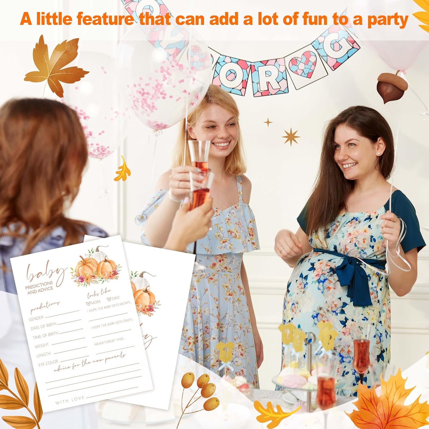 Baby Shower Games, Thanksgiving Baby Predictions and Advice Cards, 25 Sets Baby Gender Reveal Party Decorations Supplies Favors - E02