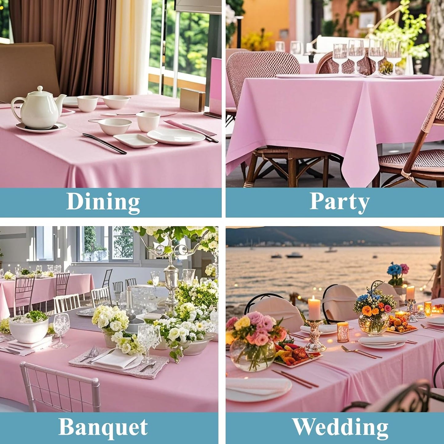 VidaFete Tablecloth 10 Pack 90 * 132inch Rectangle Table Cloth Polyester, Stain Wrinkle Resistant Polyester Dining Table Cover for Kitchen Dinning Party Wedding Rectangular Buffet Decoration(Pink)