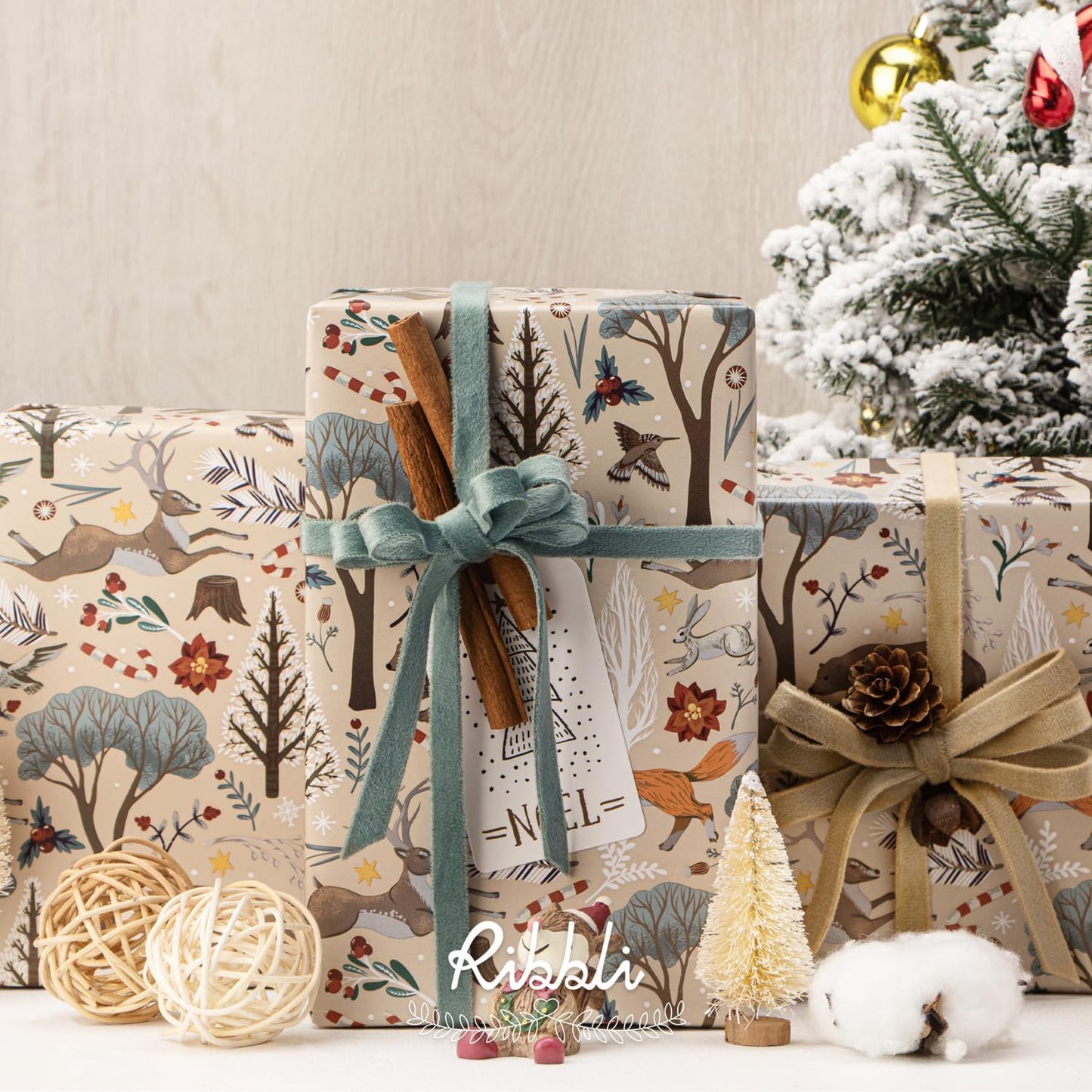 Ribbli Christmas Wrapping Paper Rolls,Mini Roll-17 Inch x 33 Feet-Christmas Woods