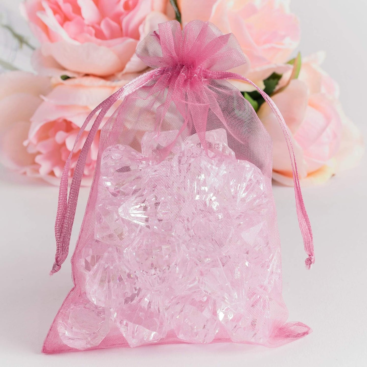 Super Z Outlet 100 Pack 4x6 Inch Mini Sheer Drawstring Organza Transparent Bags Jewelry Sack Pouches for Wedding, Party Decorations, Arts & Crafts Gifts (Pink)