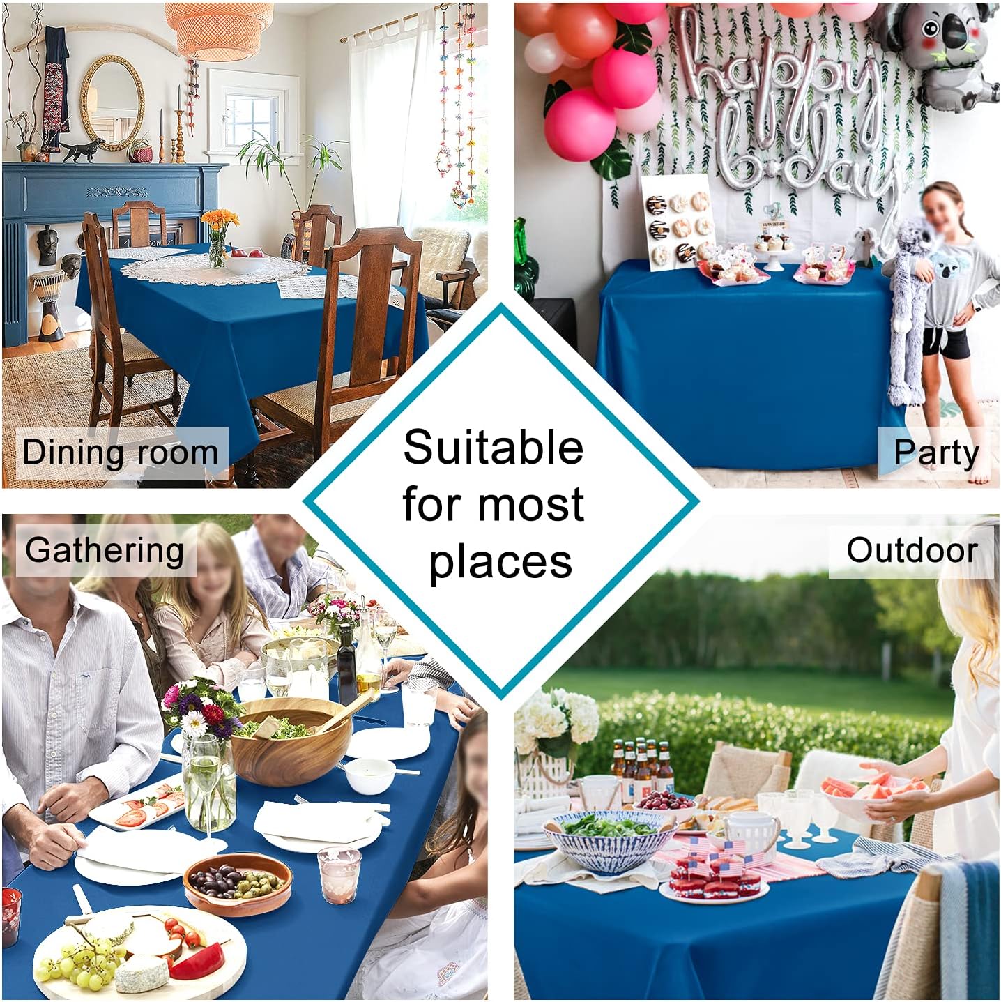 Hiasan 2 Pieces Royal Blue Tablecloth Square - Waterproof and Washable Fabric Table Cloth for Card Tables, 60 x 60 Inch