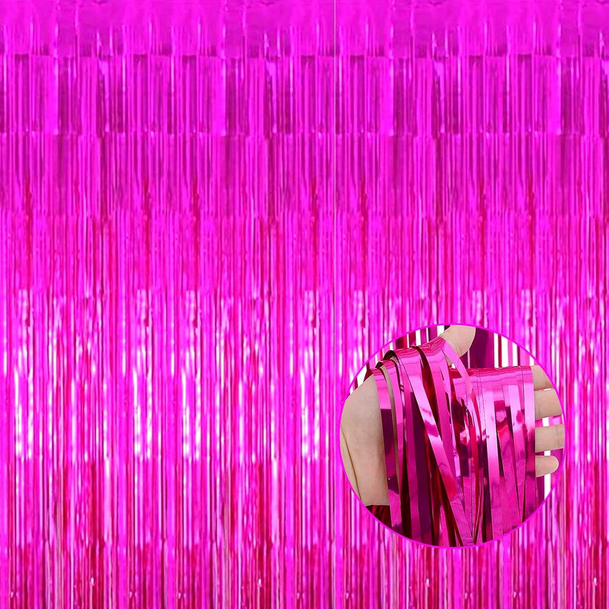 4 Pack Fuchsia Foil Fringe Curtain Backdrop,3.28Ft x 8.2Ft Metallic Tinsel Foil Fringe Streamer Curtains for Party,Photo Booth Props,Birthday,Graduation Decoration Party Supplies