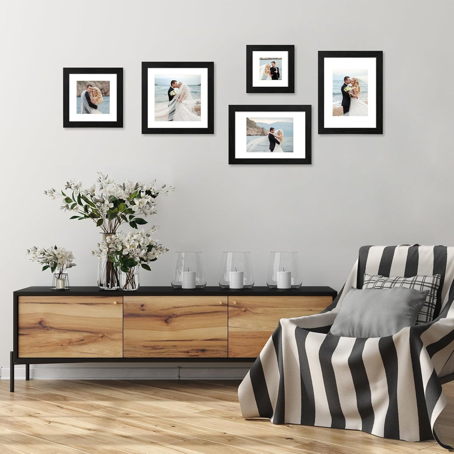 11x14 Picture Frame Set of 4 with Tempered Glass, Black Frame Display 8x10 Picture with Mat or 11 x 14 Without Mat, Rustic Wood Photo Frames for Horizontal or Vertical Wall Mounting